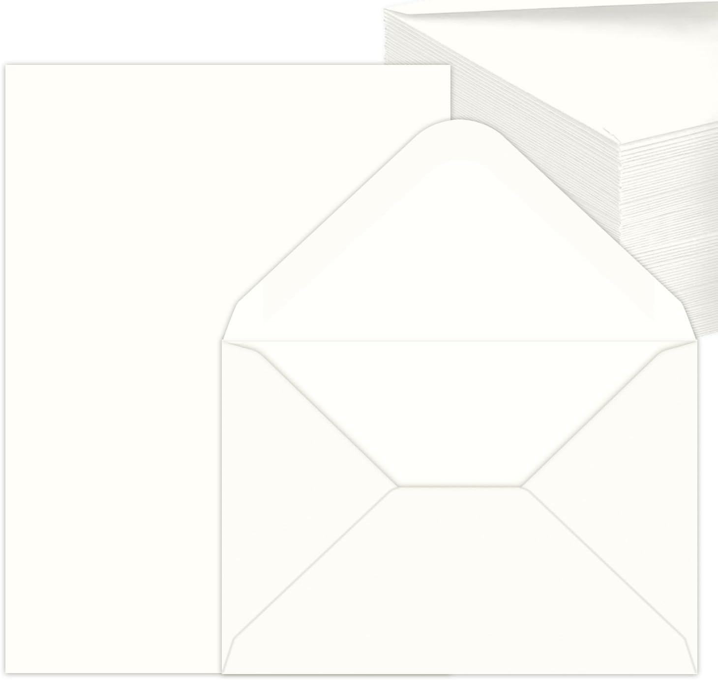 50 Juegos de Sobres Papel Kraft con Tarjetas Plegables en Blanco, sobres y Membretes para Bricolaje, Invitaciones, Tarjetas de Felicitación, Tarjetas de Agradecimiento, DIN C6/A5, Blanco
