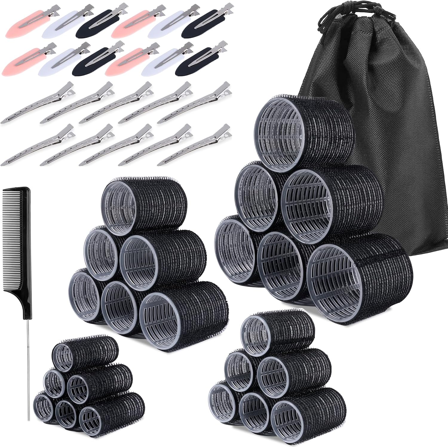 Carehabi Lot de 50 bigoudis pour grandes boucles, sans chaleur, avec 12 pinces pour différentes longueurs de cheveux