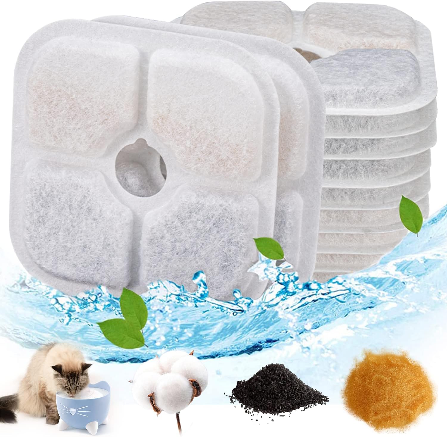 Dhohoo GLM12+12 cat Fountain Filter, Activated Carbon + Pump Sponge + ion Exchange Resin, White