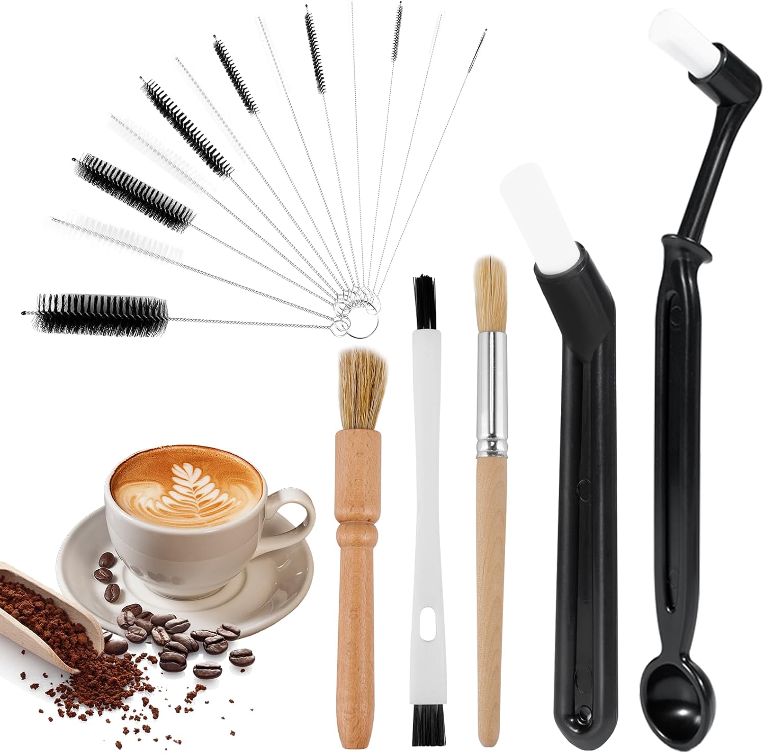 Kiperline 15 Pièces Brosse Machine à Cafe, Brosse de Nettoyage pour Moulin à Cafe, Machine à Cafe