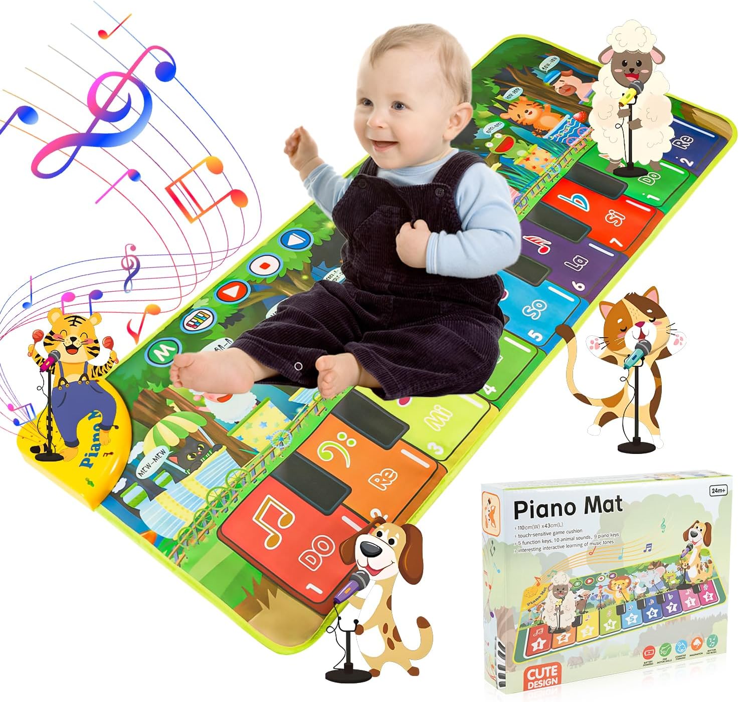 Carehabi Musikmatte Kinder ab 1 Jahr Klaviermatte mit Klaviertasten Pädagogisches Kinderspielzeug Baby Spielzeug ab 1 Jahr mit 19 Liedern und 10 Tiere Geschenk für Mädchen Jungen 1 2 3 Jahre