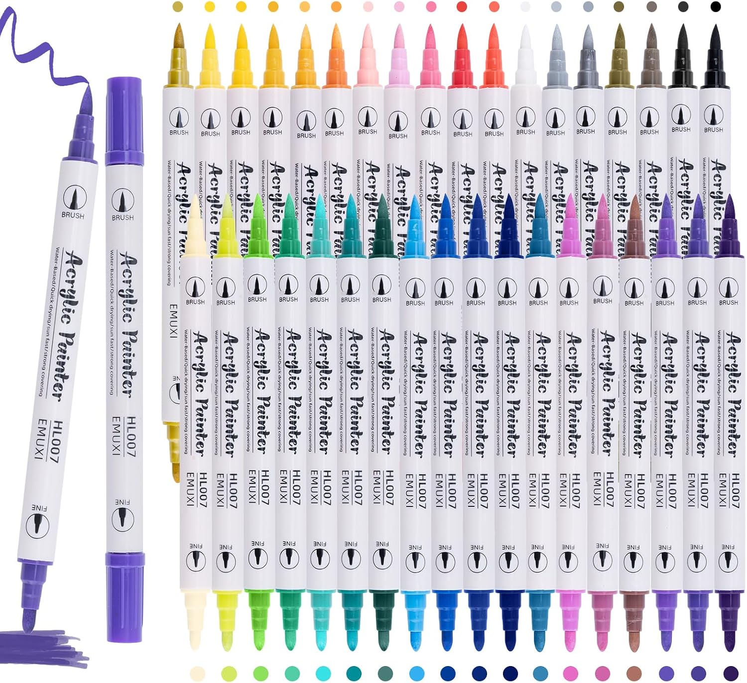 Carehabi Acrylstiften, 36 kleuren, waterdichte acrylverfstiften voor glas, hout, canvas, keramiek, Kerstmis, handwerk, Pasen, doe-het-zelf handwerk (36)