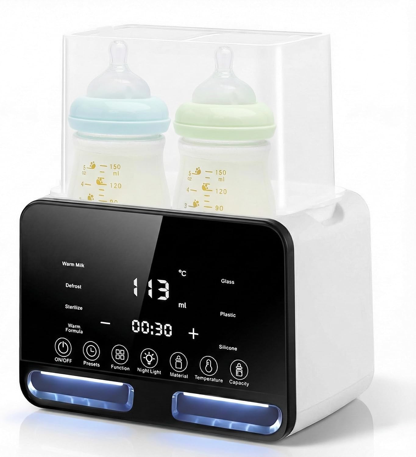 Carehabi Flaschenwärmer Baby für 2 Flaschen, Weiß 4-in-1 Baby Bottle Warmer mit Sterilisator und Temperaturregelung, Babykostwärmer für Erwärmen und Auftauen Speisen