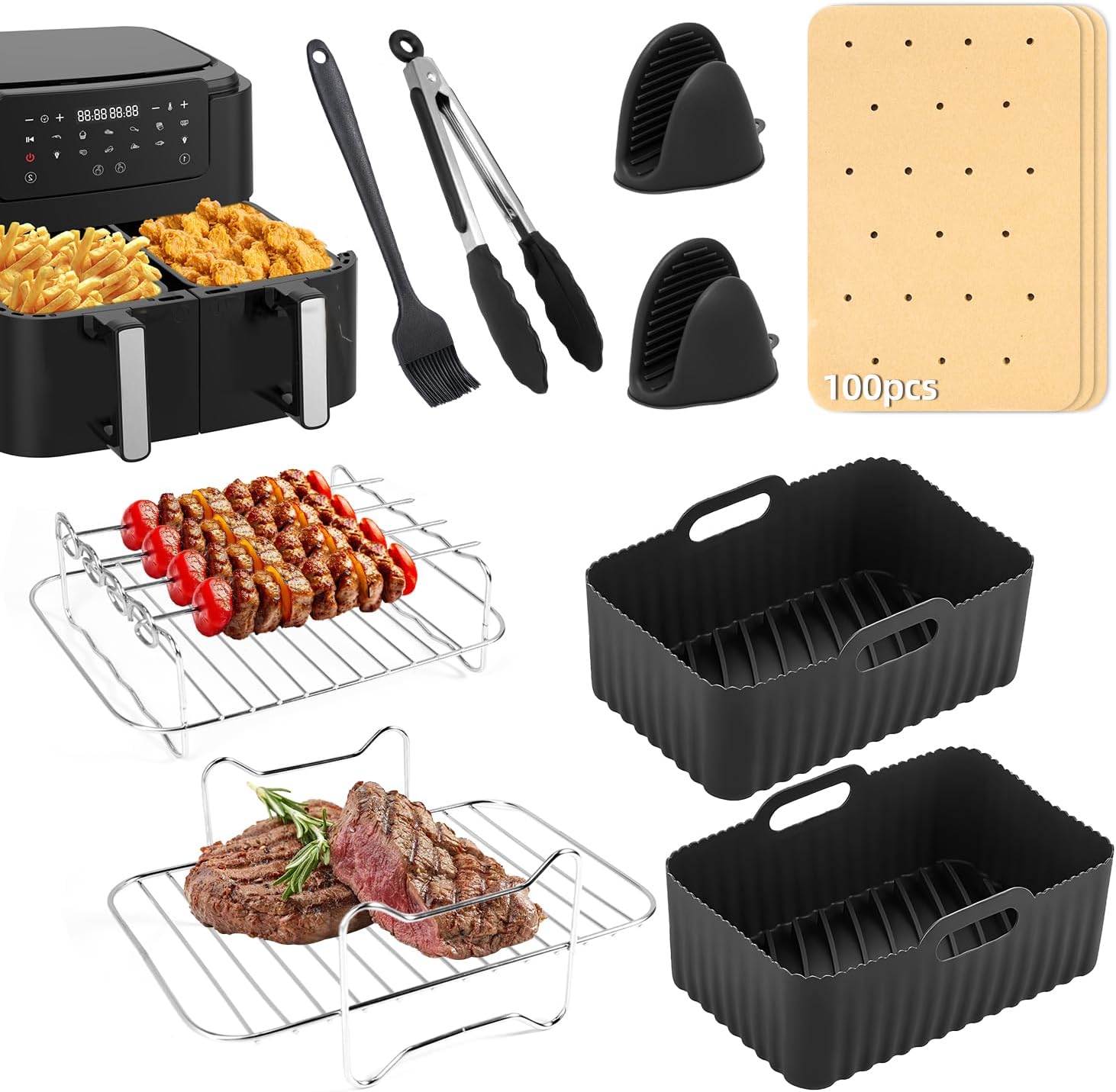 Siliconen vorm heteluchtfriteuse, airfryer-accessoires voor Ninja Foodi Max Dual Zone 9,5 l, accessoires, heteluchtfriteuse, herbruikbaar, bakvorm, BPA-vrij, Ninja Airfryer-accessoires