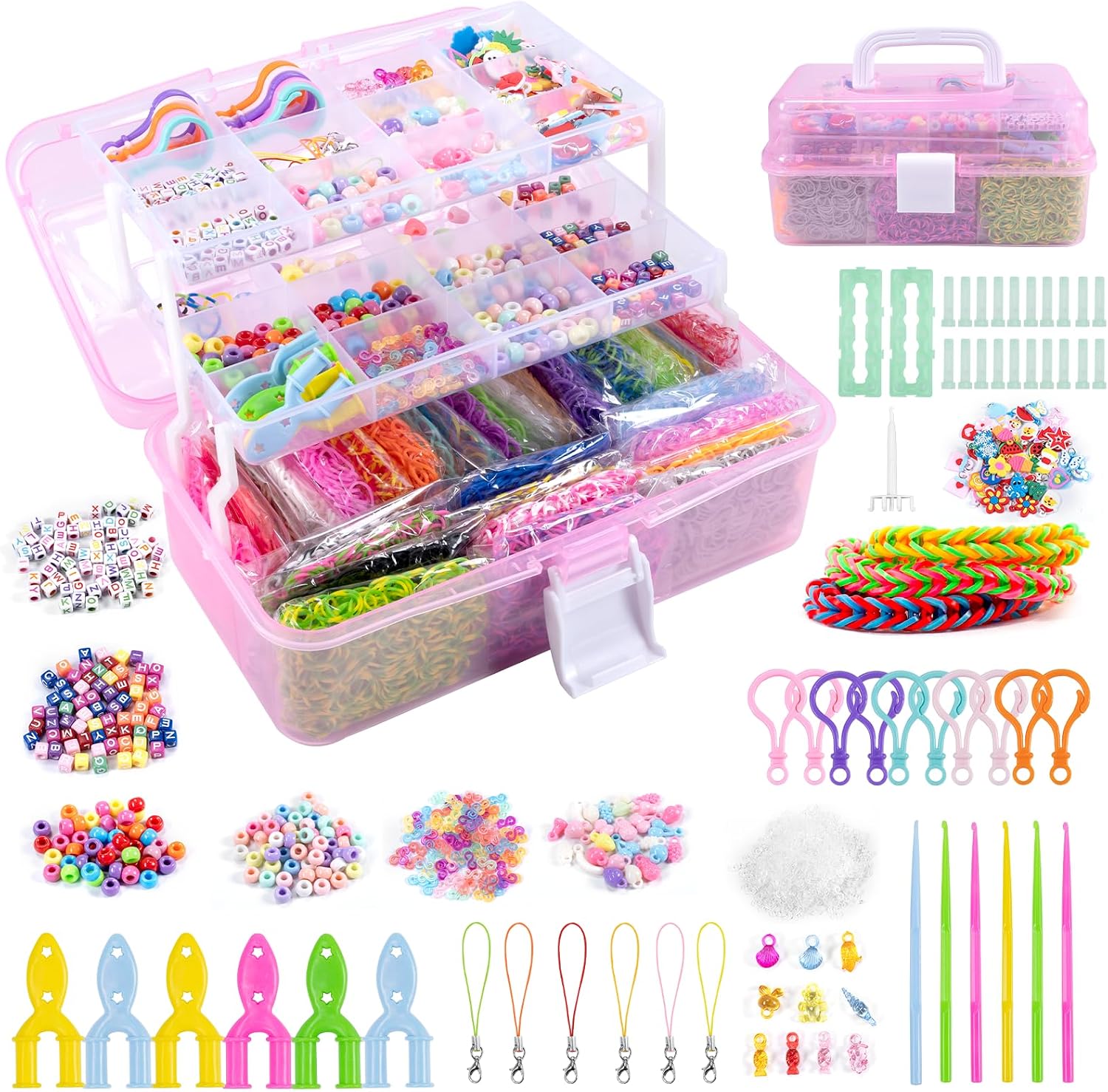 Noa Home Deco Loom Set di 15000 elastici per braccialetto fai da te, accessori, set di elastici colorati con ciondoli e accessori, fai da te, regalo per bambini, ragazzi e ragazze