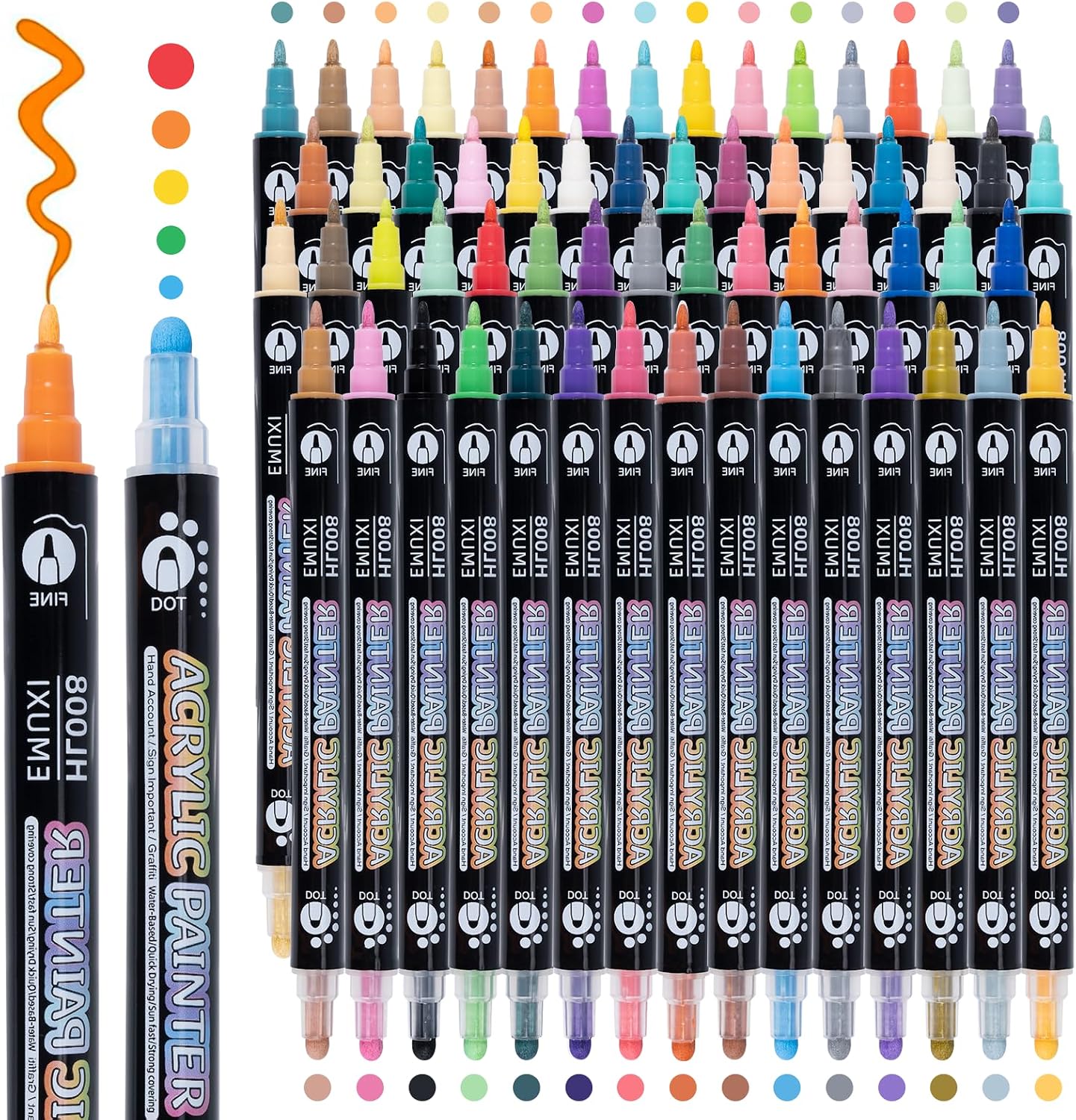Carehabi Acrylstifte 60 Farben Acrylfarben stifte Wasserfeste Acrylic Paint Marker Stifte für Glas Holz Leinwand Keramik Weihnachten Basteln Ostern DIY Kunsthandwerk machen (60)