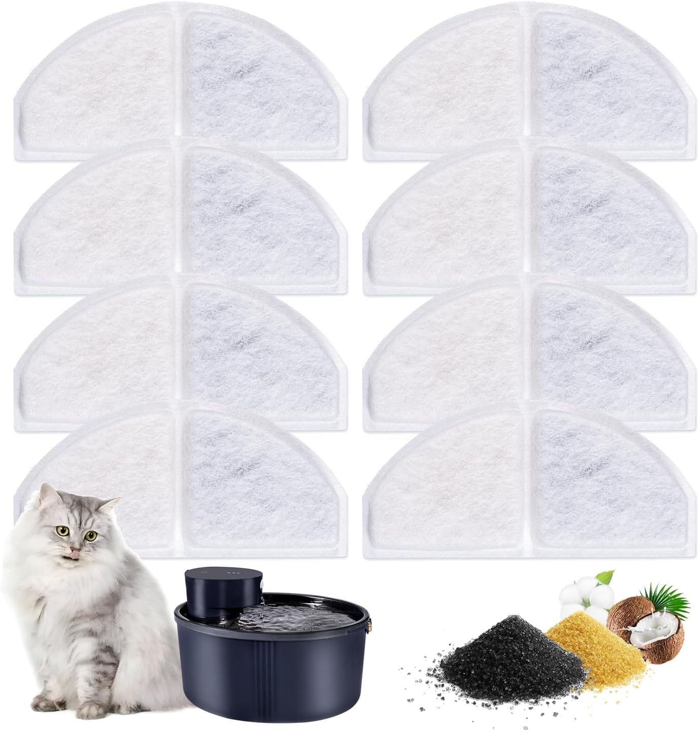 Katzenbrunnen Filter 8 Stück Filter Katzenbrunnen Filter für Katzenbrunnen mit Kohlefilter und Schaumfilter Trinkbrunnen Katzen Ersatzfilter für Dhohoo 2.5L Katzen Trinkbrunnen