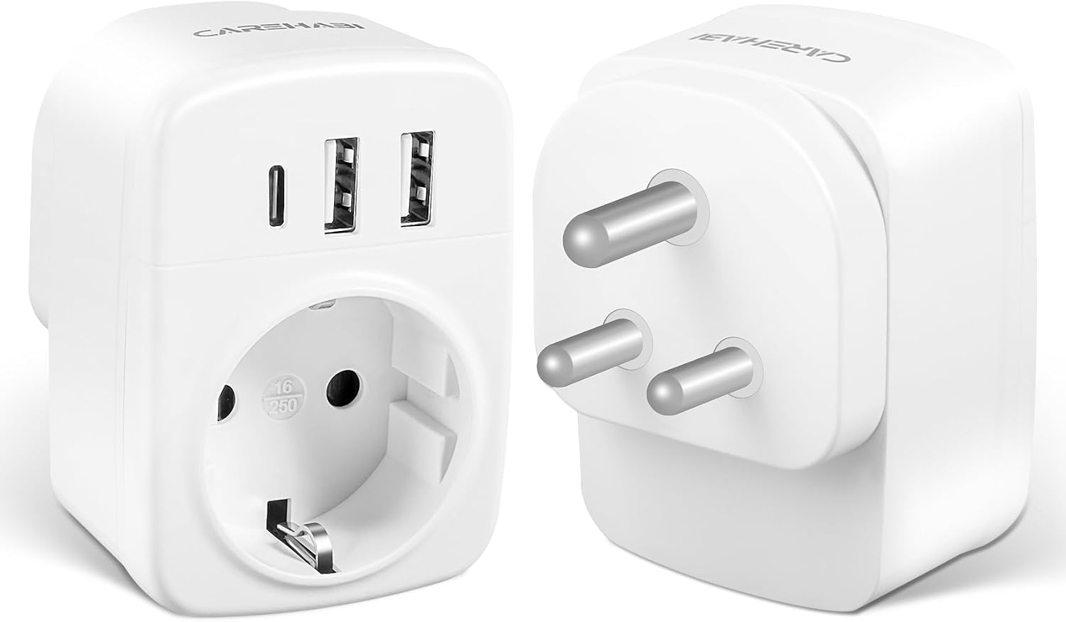 Carehabi Adaptateur Prise Afrique du Sud, Prise Inde Adaptateur Francais avec 2 USB-A et 1 USB-C, Adaptateur Type M, Prise Type M pour Afrique du Sud/Inde/Sri Lanka/Namibie/Swaziland/Népal