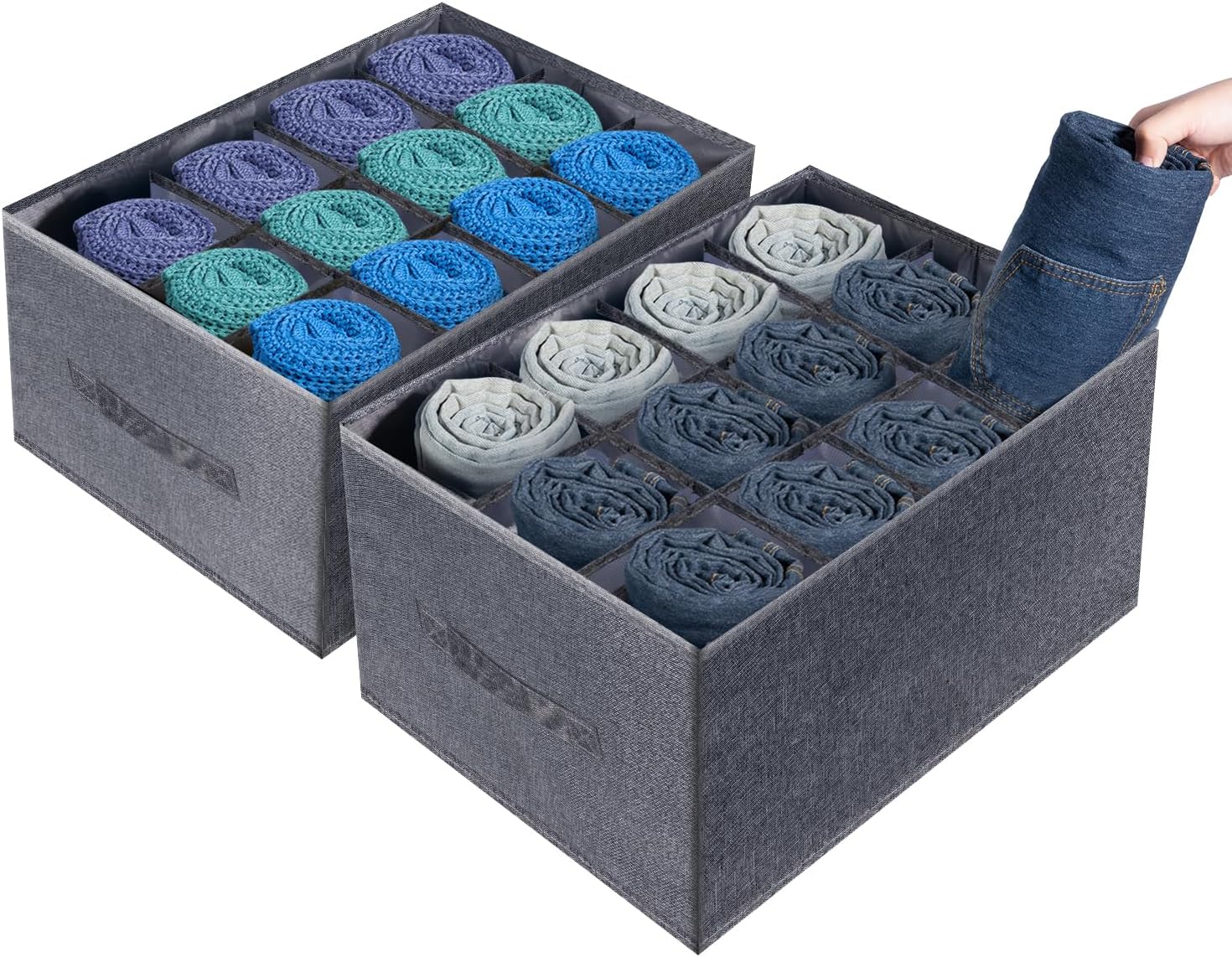 Carehabi Rangement pour Vêtements - Lot de 2, Boîte de Rangement Pliable à 24 Cellules en Maille pour Placard, Organisateur de Tiroirs de Grande Capacité pour Pulls Pantalons et Sous-Vêtements