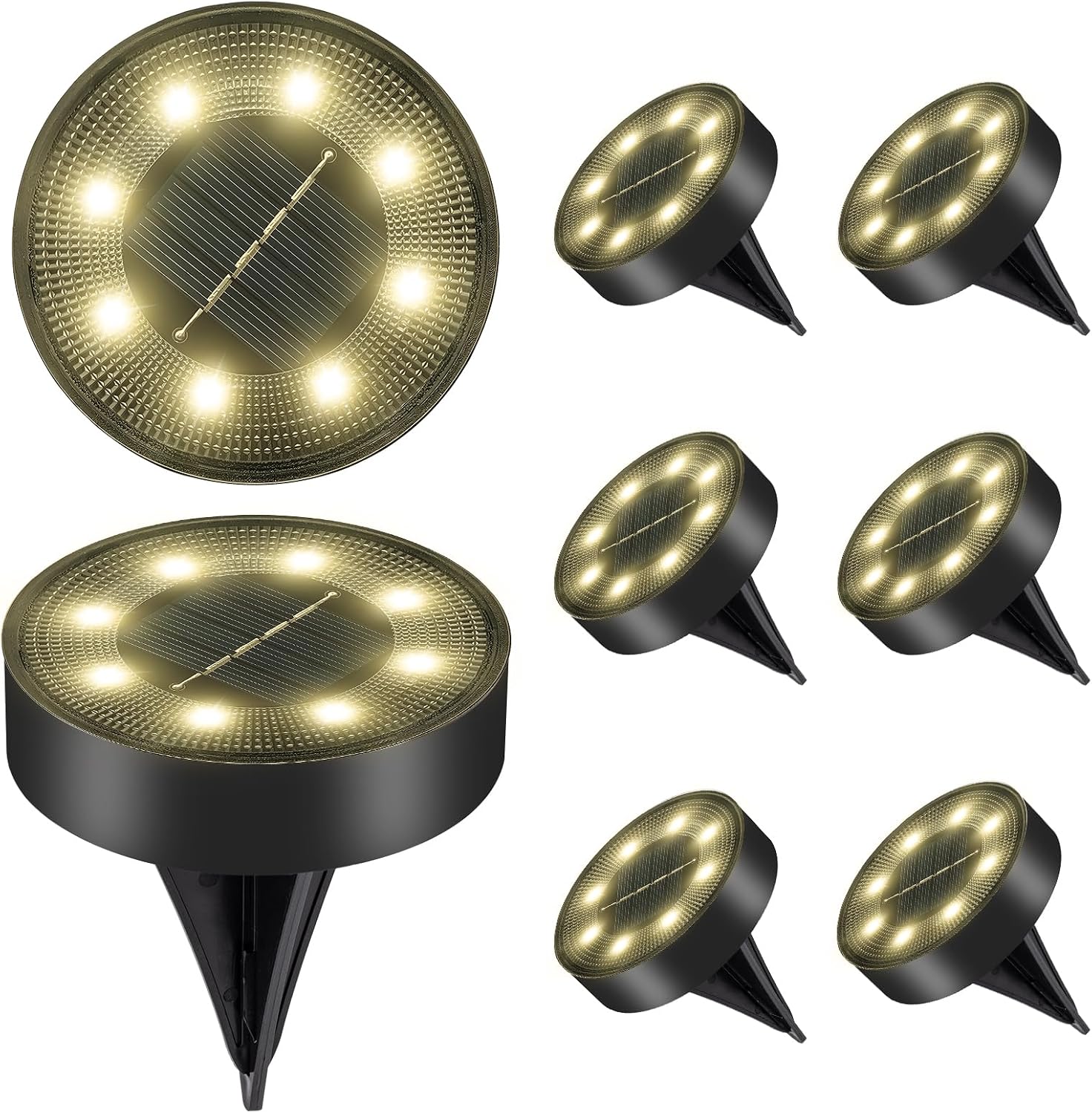 Carehabi Luces Solares Led Exterior Jardin Pack de 8, Luces para Escaleras, IP68 Impermeables, Iluminación LED para Escaleras Exteriores, Escalones, Vallas, Patios, Terrazas,Marrón, Blanco Cálido