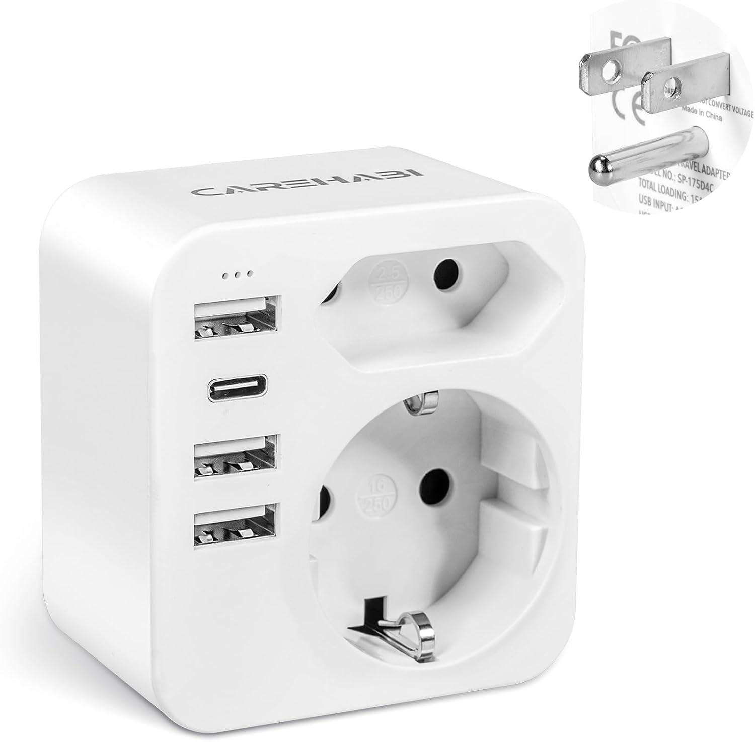 Adaptador Enchufe USA England Adaptador Americano mit 3 USB 2.4A Europa español 2-Pin a 3-Pin EEUU para Mexico, Canada, Tailandia, Perú, Colombia,Tipo B