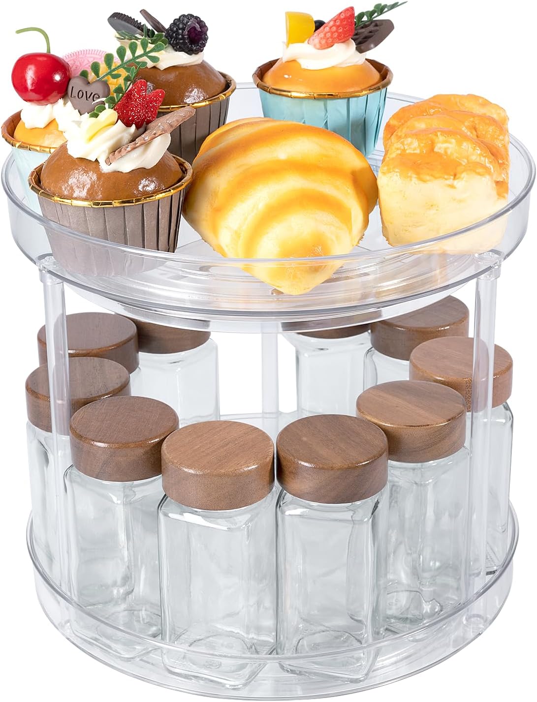 BillyBath Lazy Susan - Plateau rotatif à 360° - Étagère à épices rotative - Support de cuisine sans perçage - 2 niveaux