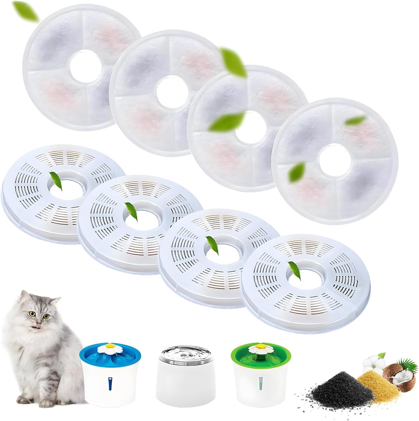 Filtres Fontaine pour Chats Filtre Fontaine pour Chats 8 Pièces Filtres Fontaine Chat Filtres de Remplacement pour Chat de Chien pour 3L Fontanelle Animaux Filtres pour Fontaine avec Résine et