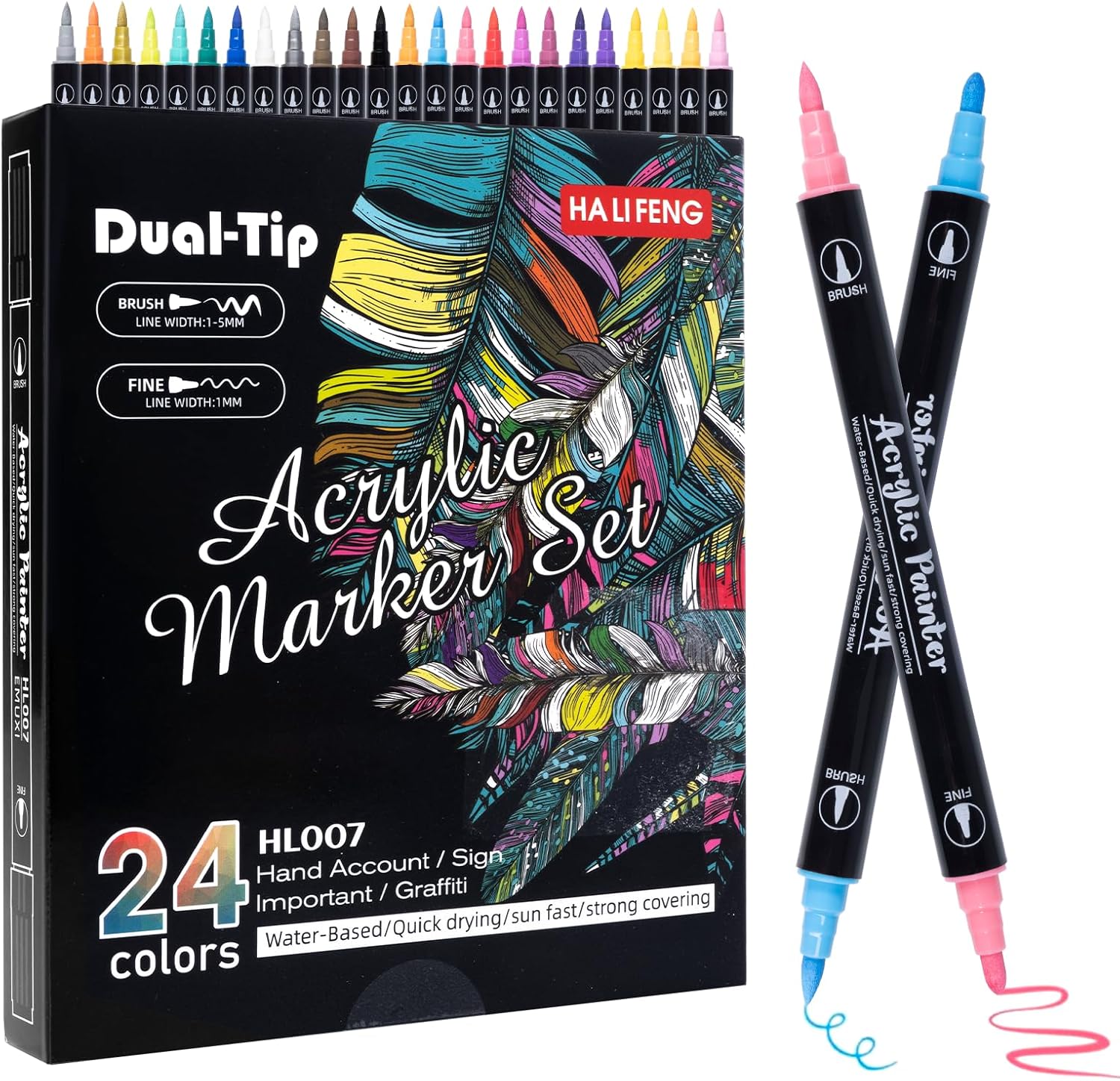 Carehabi Feutre Acrylique,Acrylique Peinture Stylo 24 Couleurs,Marqueur Peinture pour Verre Bois Toile Céramique Noël Bricolage Pâques Diy Faire De L'artisanat