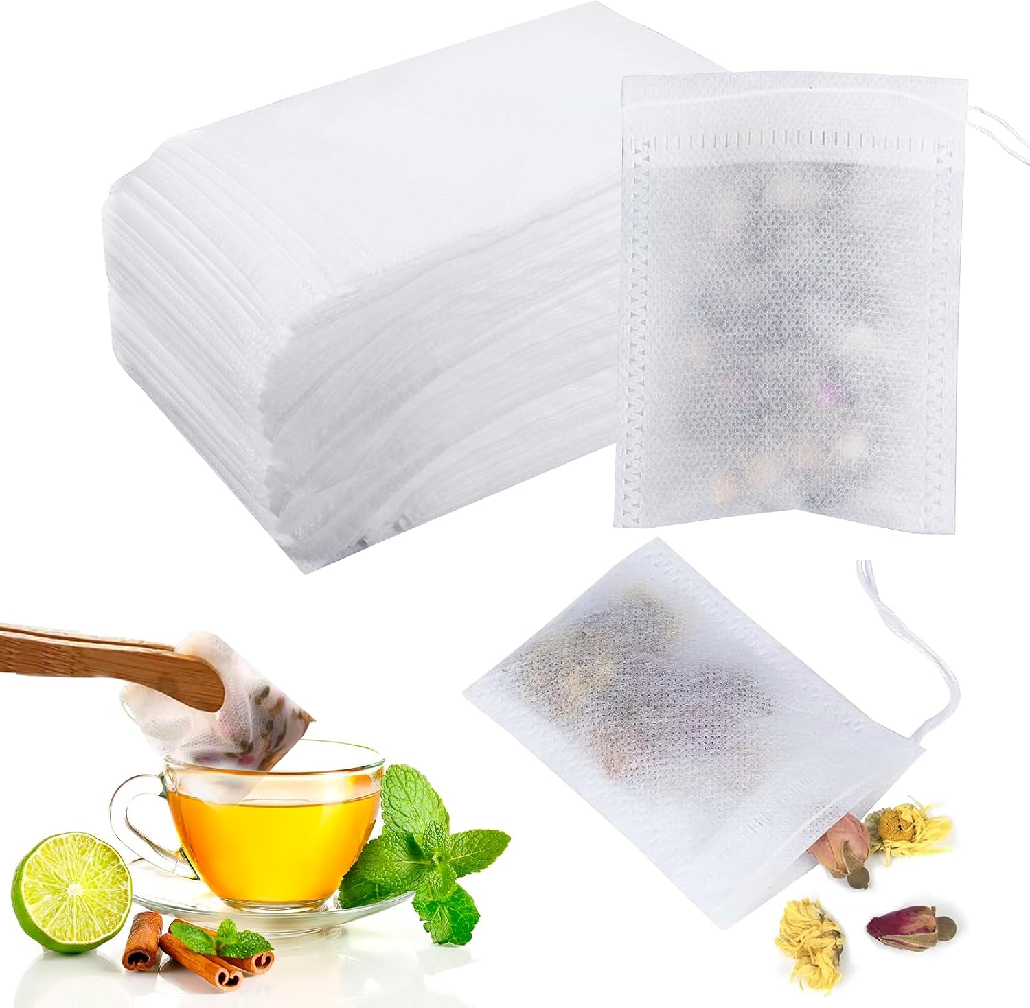 Lot de 400 sachets de thé pour thé en vrac 7 x 9 cm sachet de thé jetable en tissu pour thé, thé aux fleurs, café, épices, etc. (7 x 9 cm)