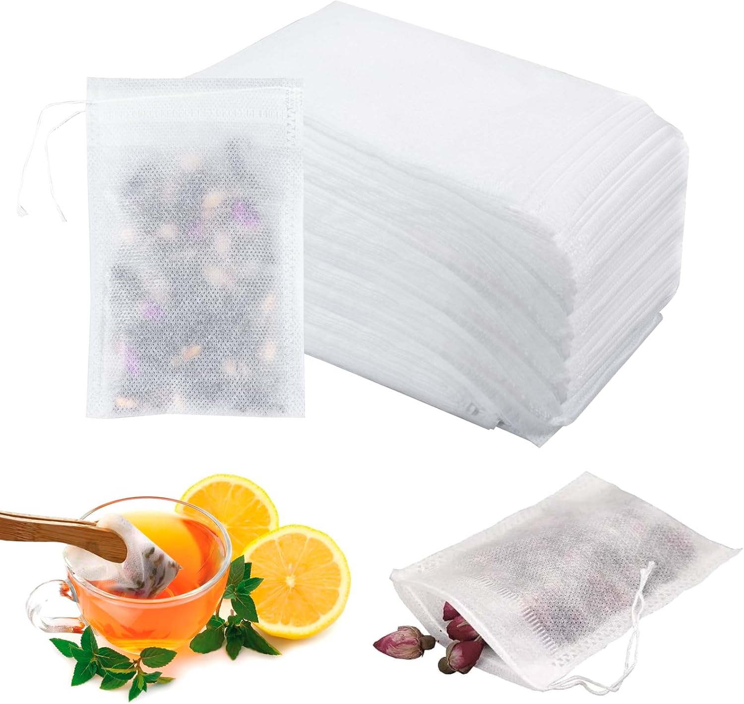 Lot de 600 sachets de thé pour thé en vrac 7 x 9 cm sachet de thé jetable en tissu pour thé, thé aux fleurs, café, épices, etc. (7 x 9 cm)