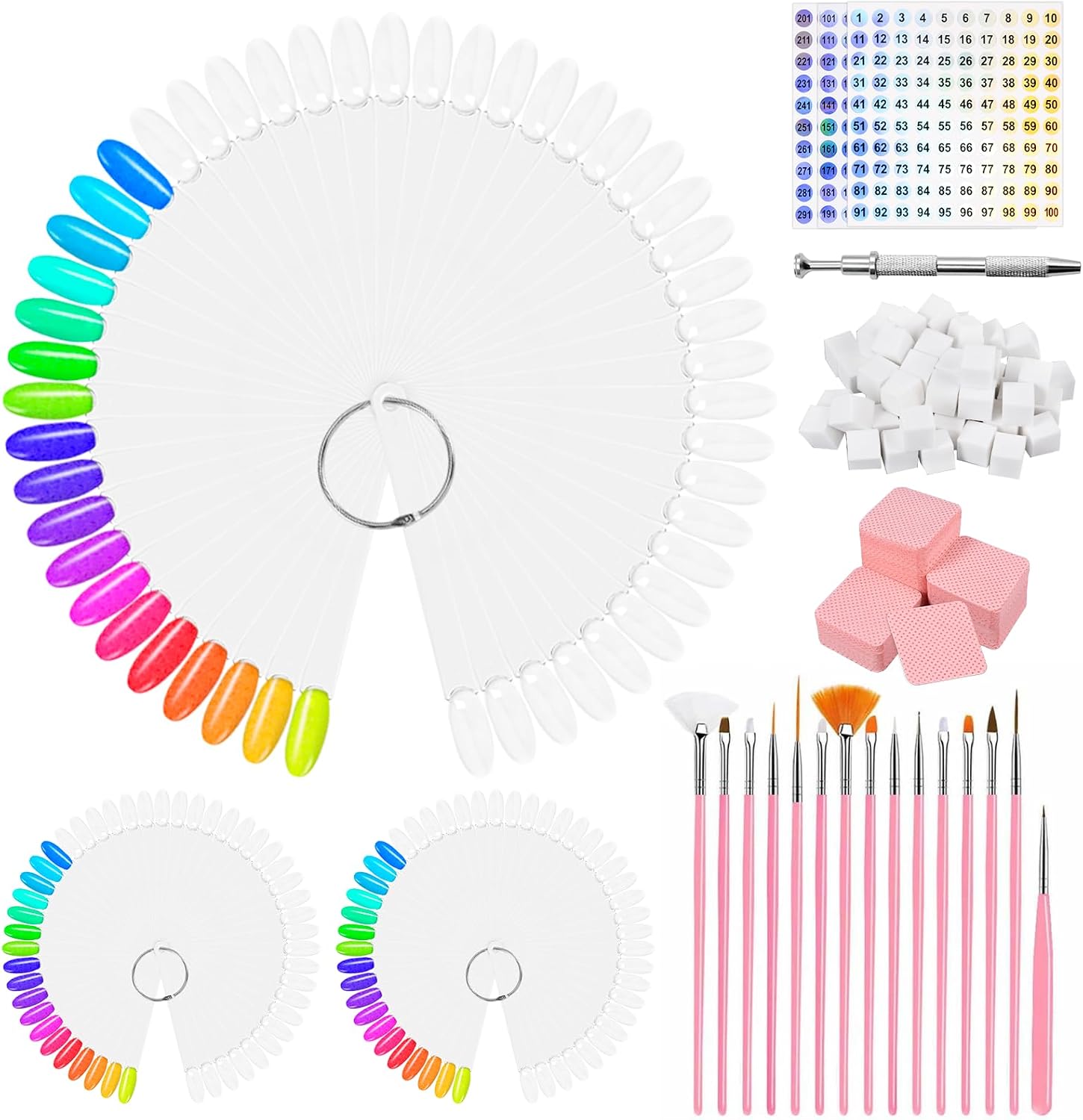 150 unidades de palillos de uñas, soporte para exhibición de uñas, esmalte de uñas semipermanente, tarjeta de color para estilo de uñas e indicación de color con pegatinas de números 1-180