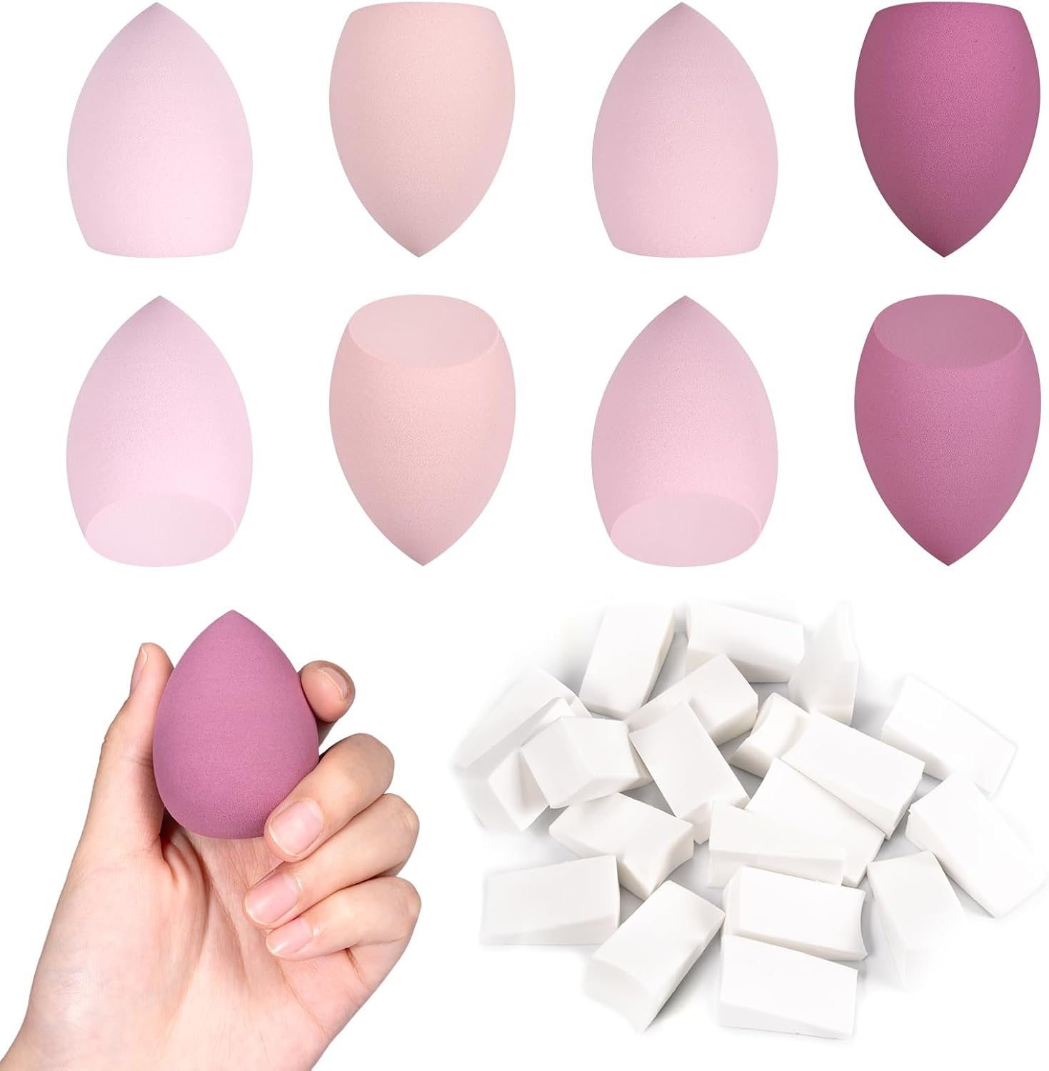 Set di 32 spugnette trucco make up con 24 puff cipria triangolo, riutilizzabili spugna trucco per fondotinta liquido,powder puff per polveri cipria fard
