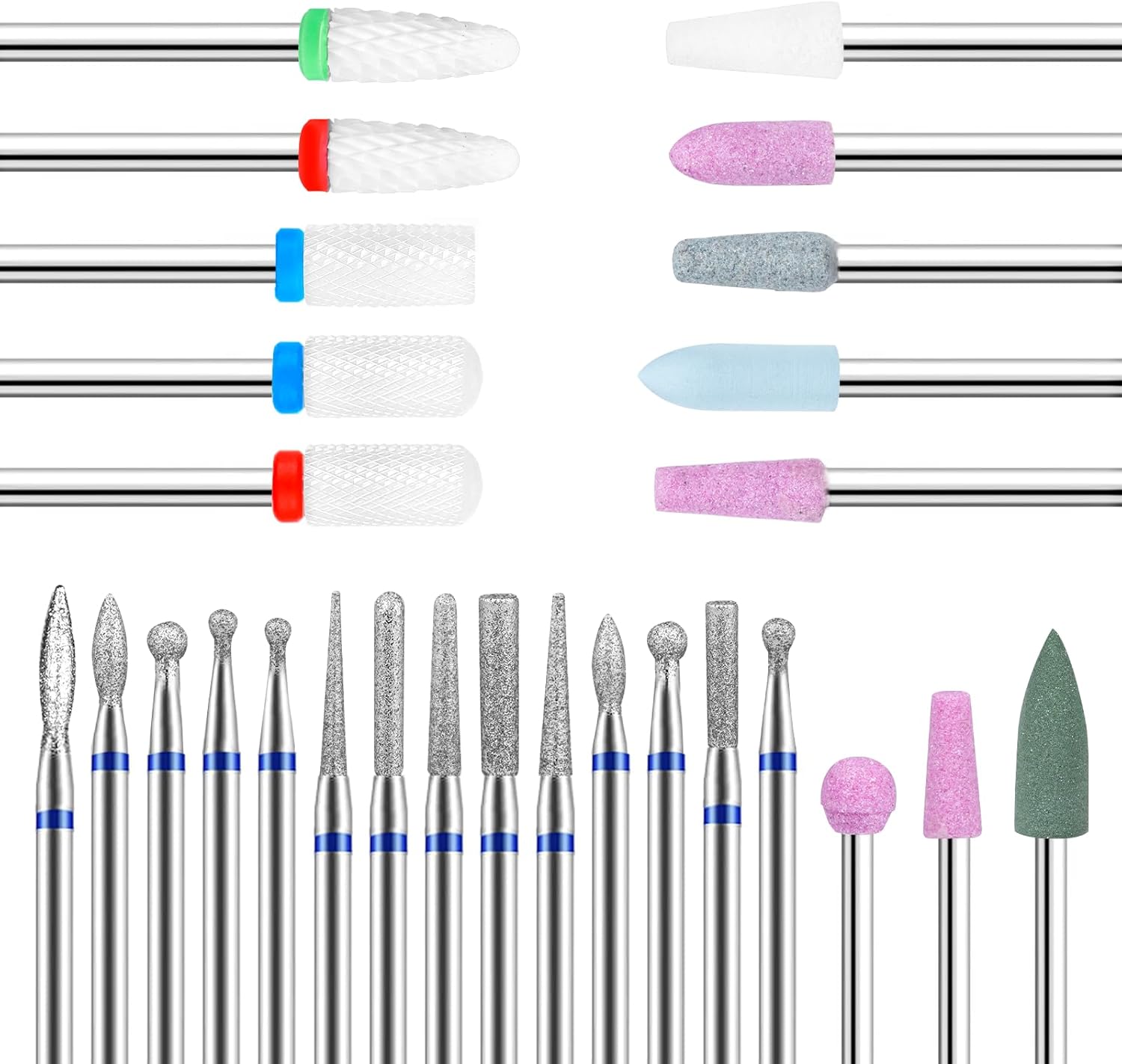 27 Punte Da Trapano per Unghie, Ricamo Levigatrice Unghie Professionale Punta Levigatrice Chiodo Ceramica per Rimuovere Gel E Cuticole