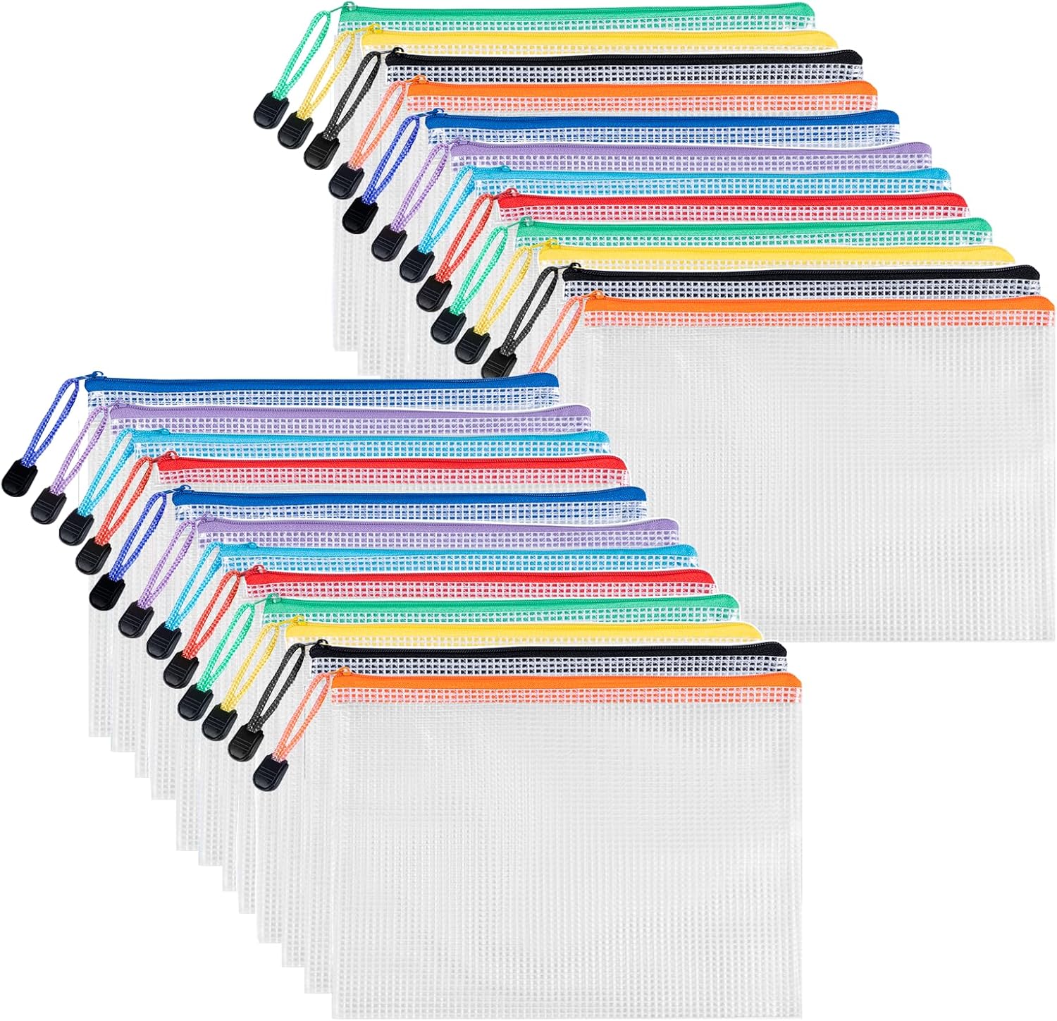 Carehabi Lot de 24 porte-documents A5 avec fermeture éclair - En maille - Plastique - Avec fermeture éclair - Pour documents, cosmétiques