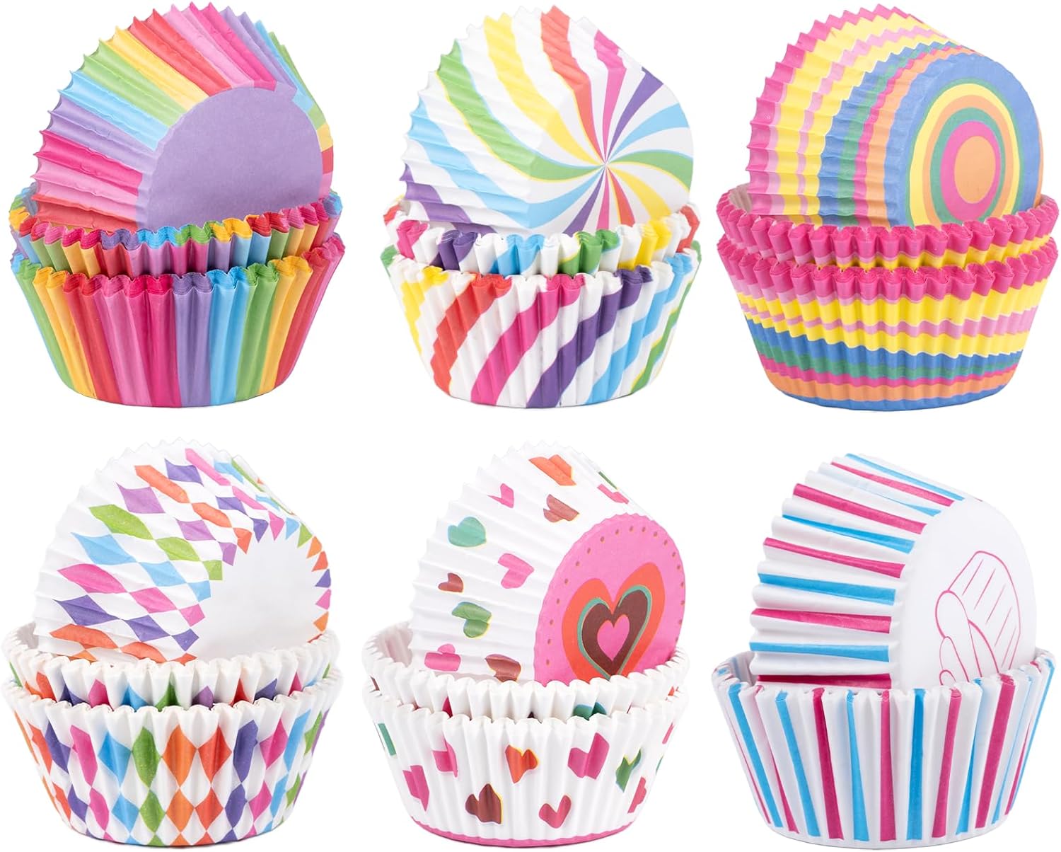 Carehabi Muffin Cases Paper, Pack of 300 Muffins Baking Cups, Cupcake Rainbow Paper Cases Liners Wrappers, for Baking, Dessert, Party, Birthday, Wedding