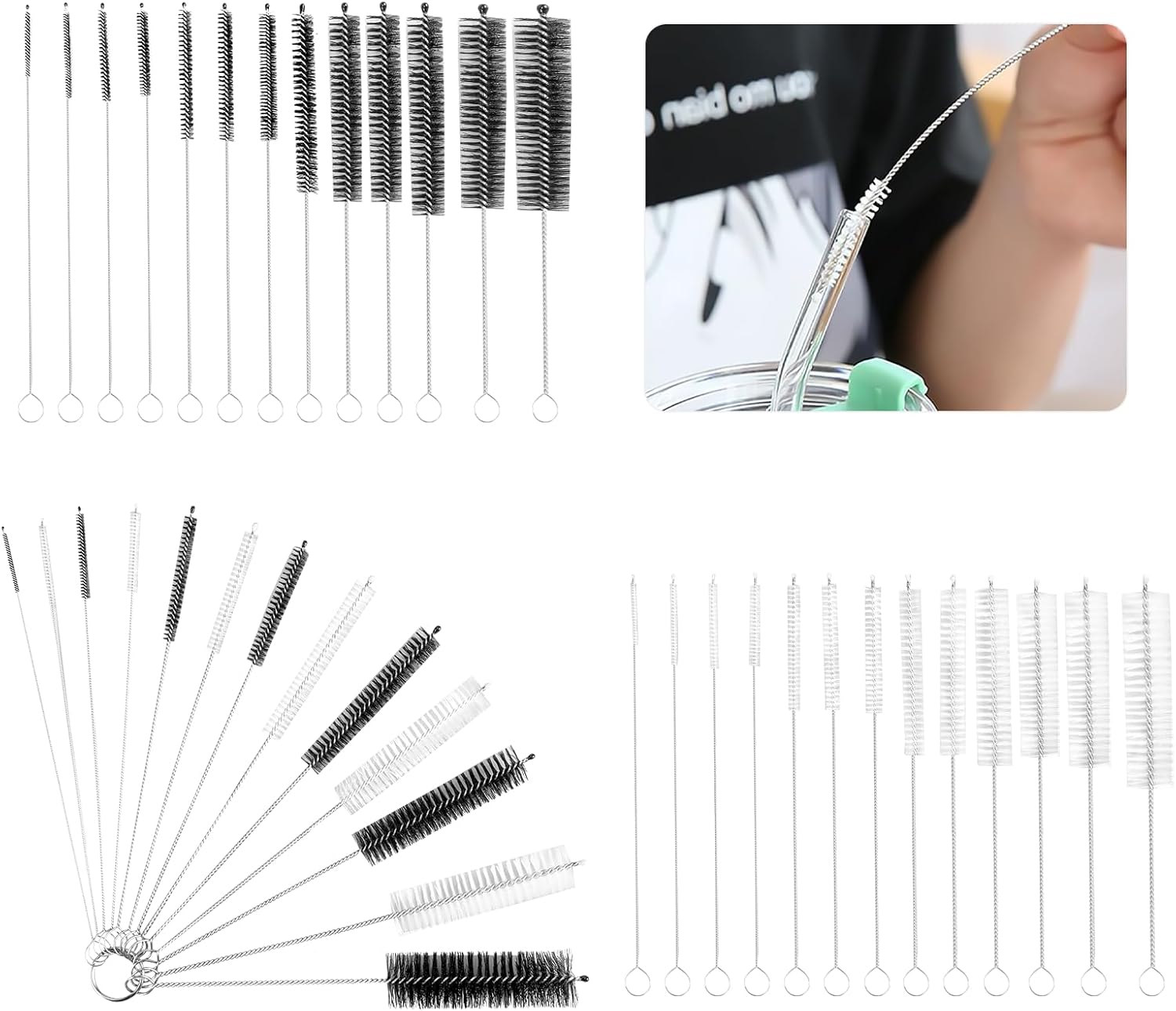 Kiperline Lot de 39 brosses de Nettoyage, pour Paille, Bouteille, Tuyau à Lait, en Nylon, pour Tubes à essai, théière, Boire, pailles, en Nylon