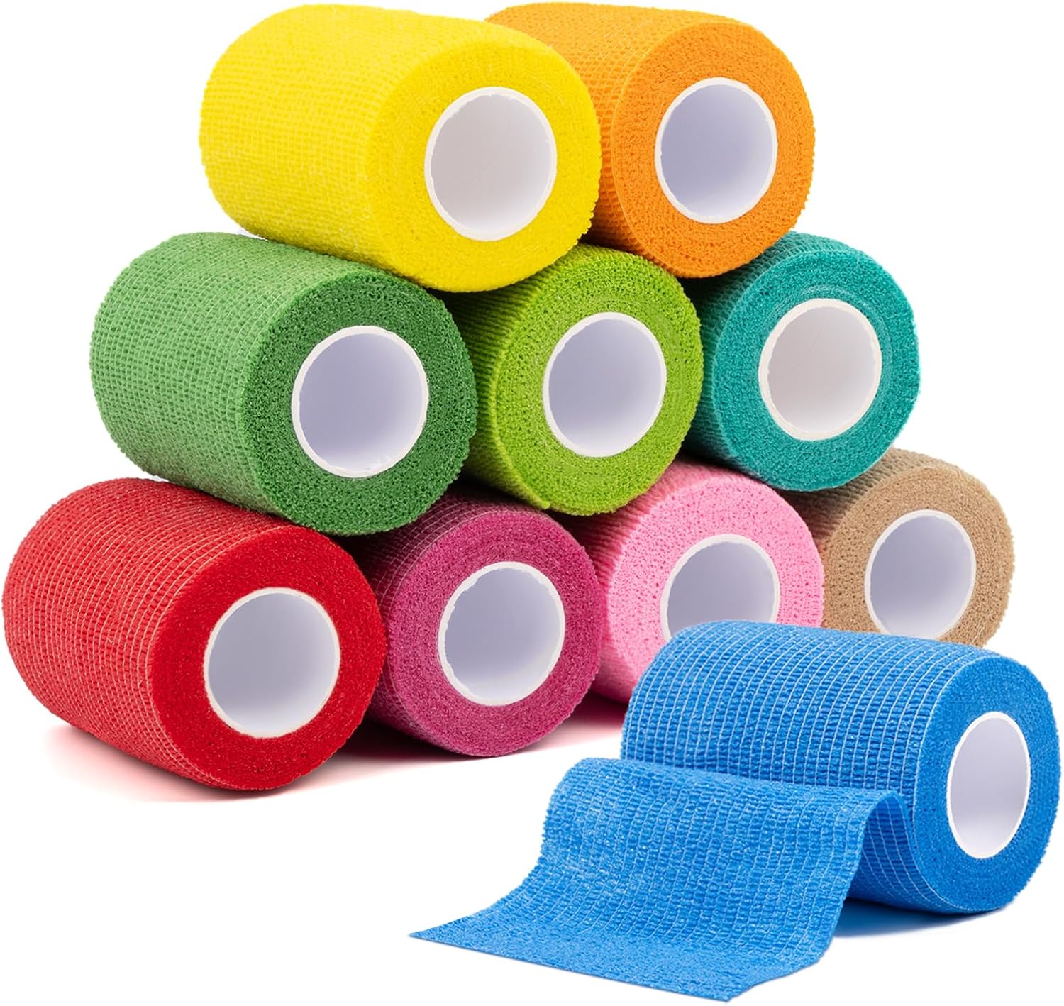 Carehabi 10 Rolls of Self-Adhesive Bandage, 7.5 cm x 4.5 m Pet Bandages, Self-Adhesive Elastic Bandage for Wrist, Ankle, Finger, Knee