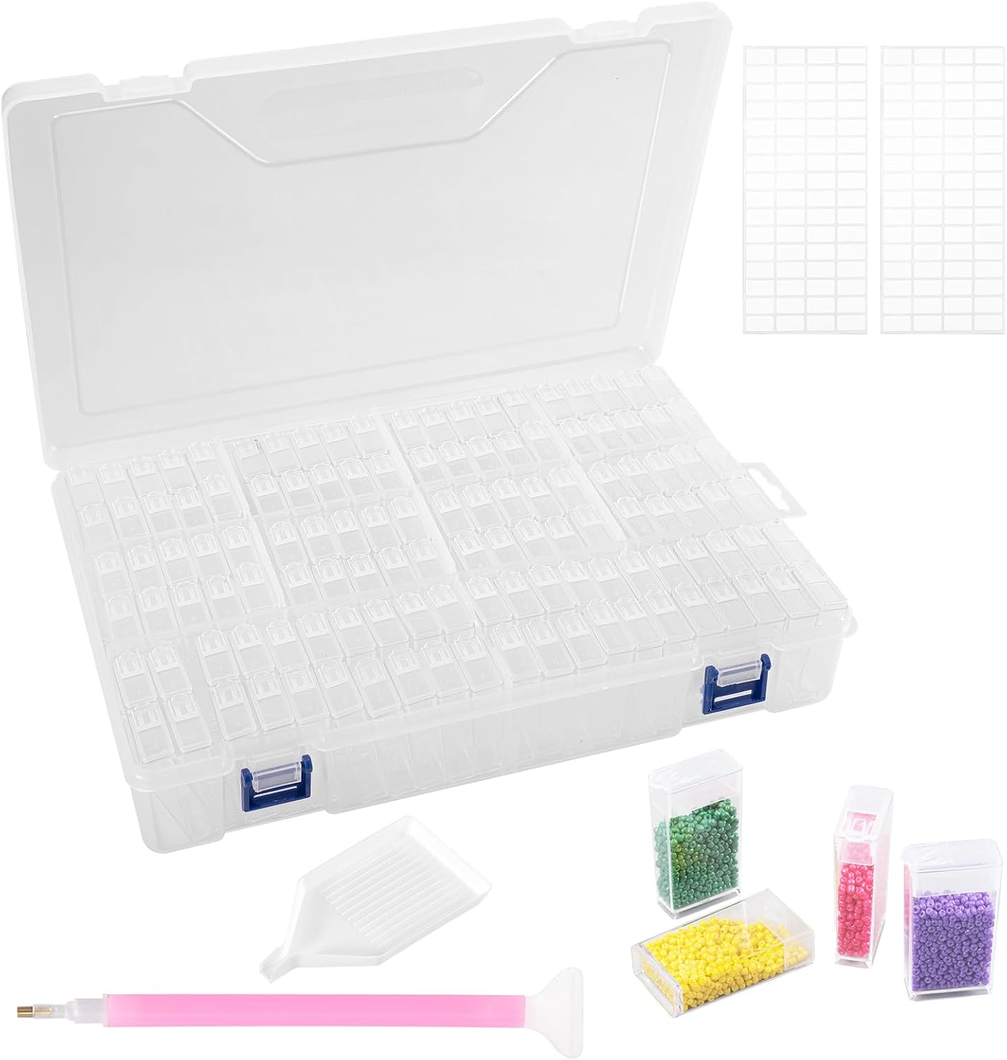 Kiperline Diamond Painting Zubehör Boxen, 124 Stück 5D Diamond Painting Aufbewahrungsbox mit 112 Etiketten für Diamanten, Perlen und anderes DIY-Zubehör.