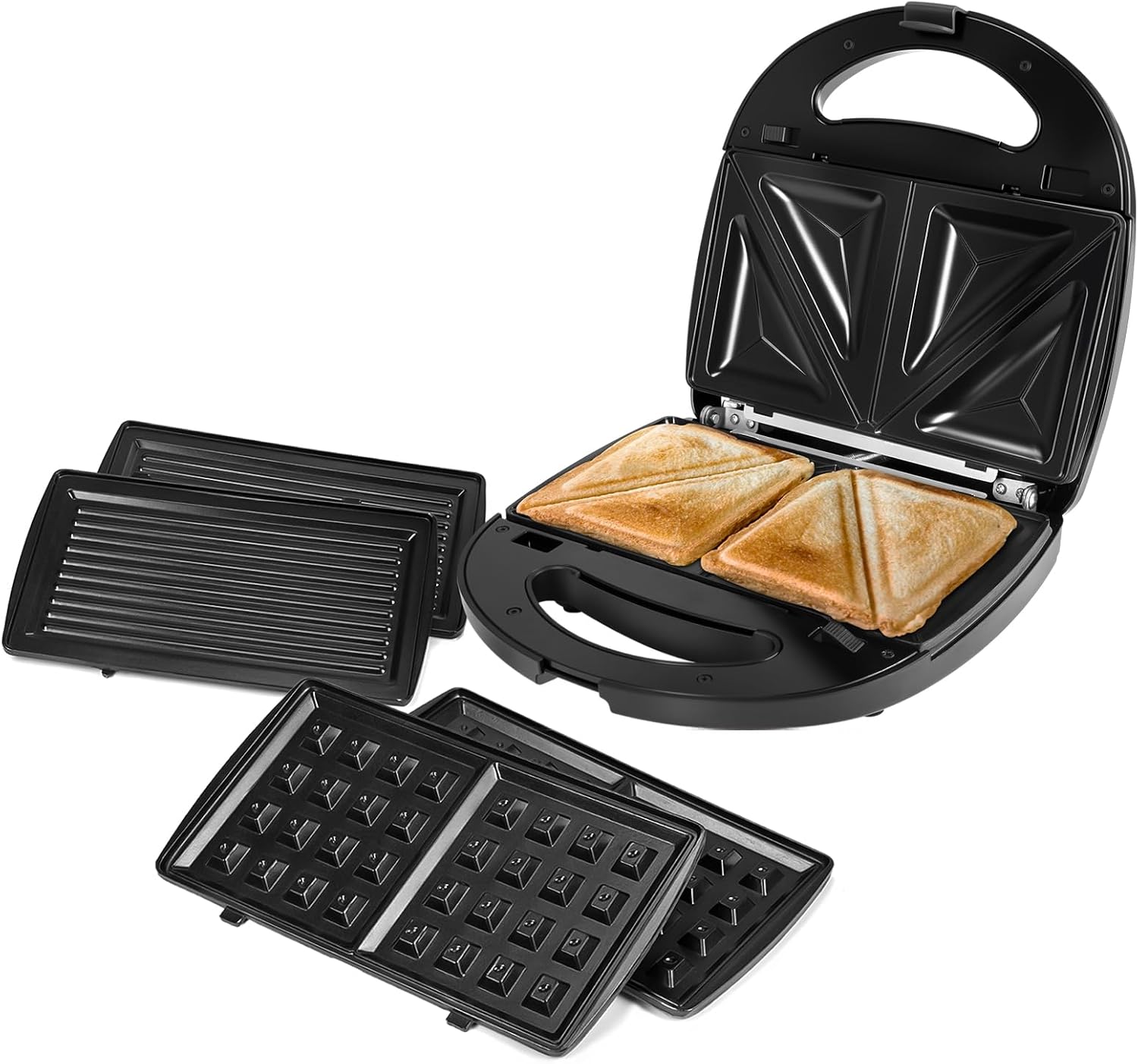 Sandwichmaker 3-in-1, Antihaftbeschichteter Sandwichtoaster für 2 Sandwiches, 750W Doppelseitige Heizung, Automatische Temperaturregelung, Intelligente Kontrollleuchte
