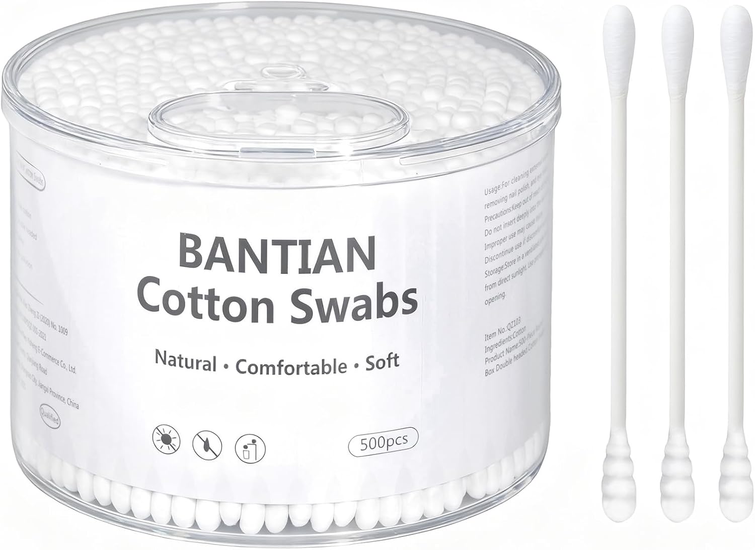 500 Cotton Buds Ears – 100% Pure Hydrophilic Cotton, Cotton Sticks in Biodegradable Paper, with Two Different Ends