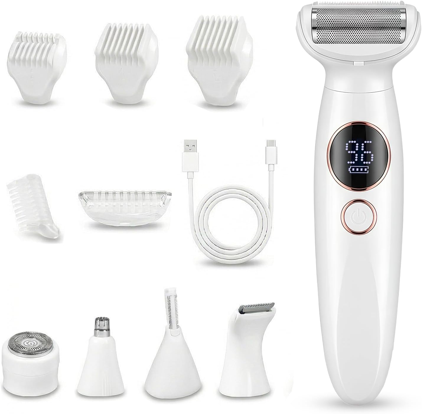 Carehabi 5-in-1 Intimrasierer für Frauen & Rasierer Damen Elektrisch- Wasserdicht IPX7 Damenrasierer für Intimbereich, Gesicht, Bikini & Körper - Lady Shaver mit Augenbrauen Trimmer USB-Aufladung