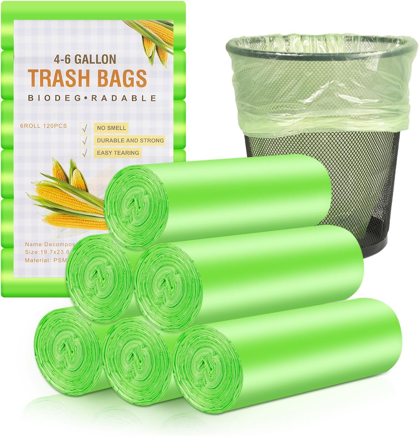 Bin Liners, Organic Waste Bags, 20 L, Pack of 120 Organic Bin Liners, Kitchen Organic Rubbish Bags, Tear-Resistant and Waterproof Waste Bags, Biodegradable Bags for Kitchen, Office, Living Room (W 50