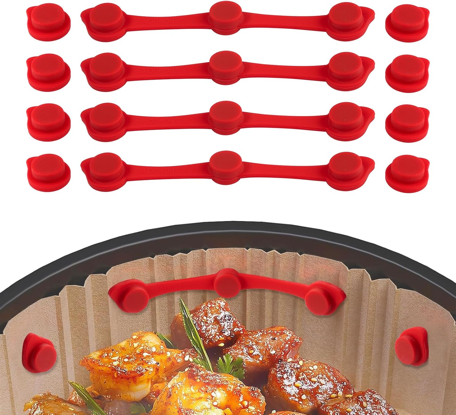 Carehabi Magnete für Airfryer Backpapier 12 Stück Magnetische Silikonschnallen für Heißluftfritteusen Airfryer Magnete für Backpapier für Single & Dual Basket Air Fryer - Rot