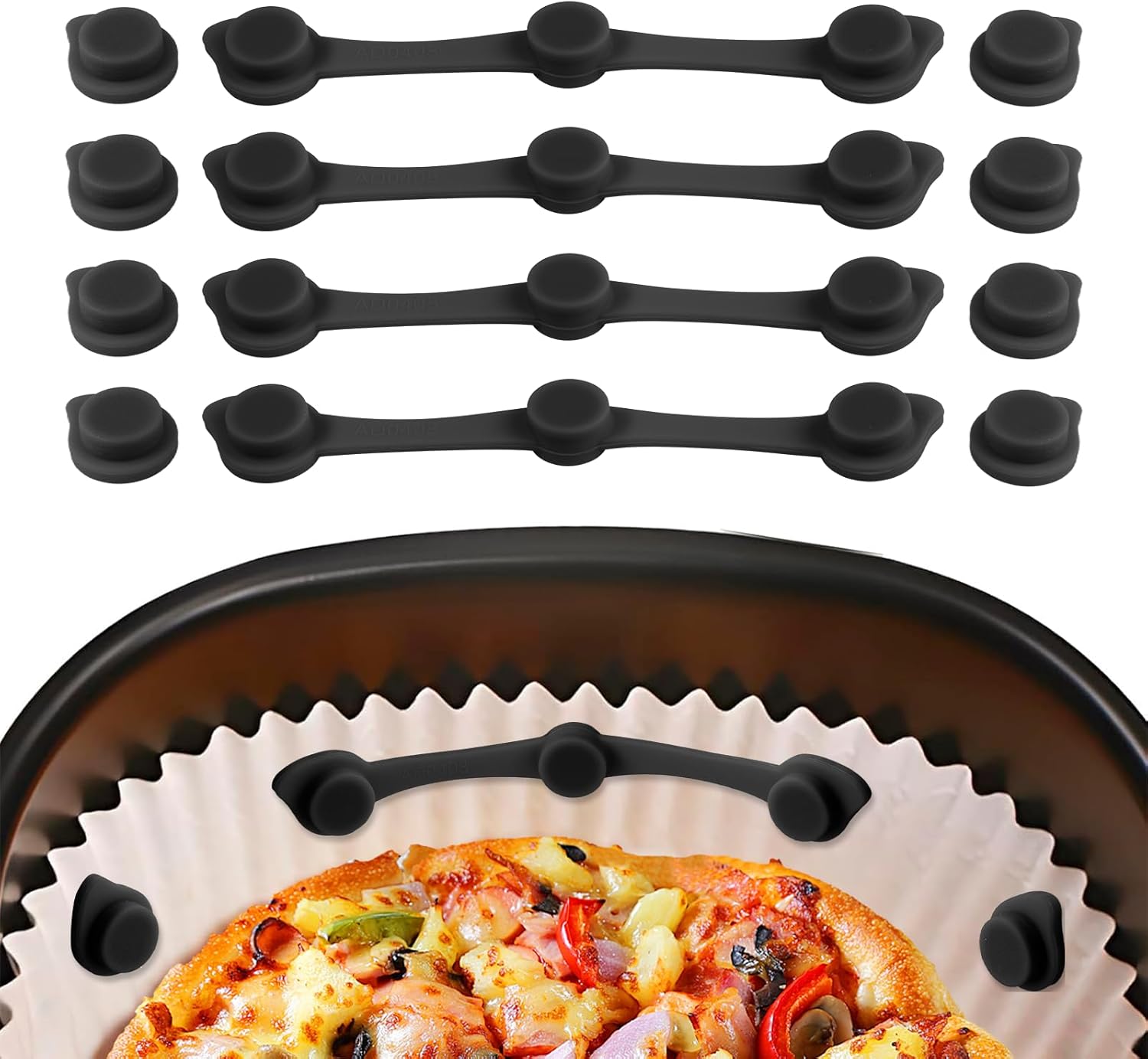 Carehabi Silicone Aimants pour Airfryer Papier 12PCS Boucle Magnétique en Silicone pour Friteuse à Air Accessoires Air Fryer - Noir