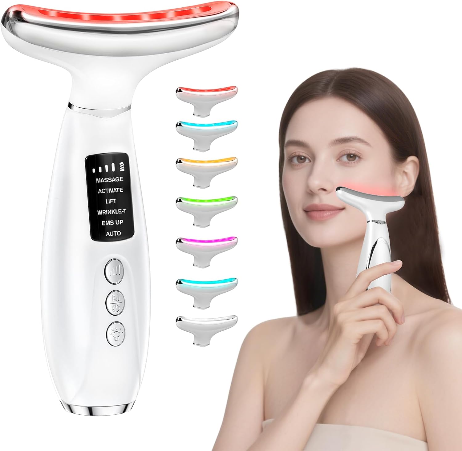 Carehabi Gesichtsmassagegerät EMS mit 42°C Wärmefunktion,7 LED-Licht-Modi Gesichtsmassage Elektrisch Gua Sha,6 Modus Face Massager Massagegerät Gesicht für Tägliche Pflege,Haut Strafft