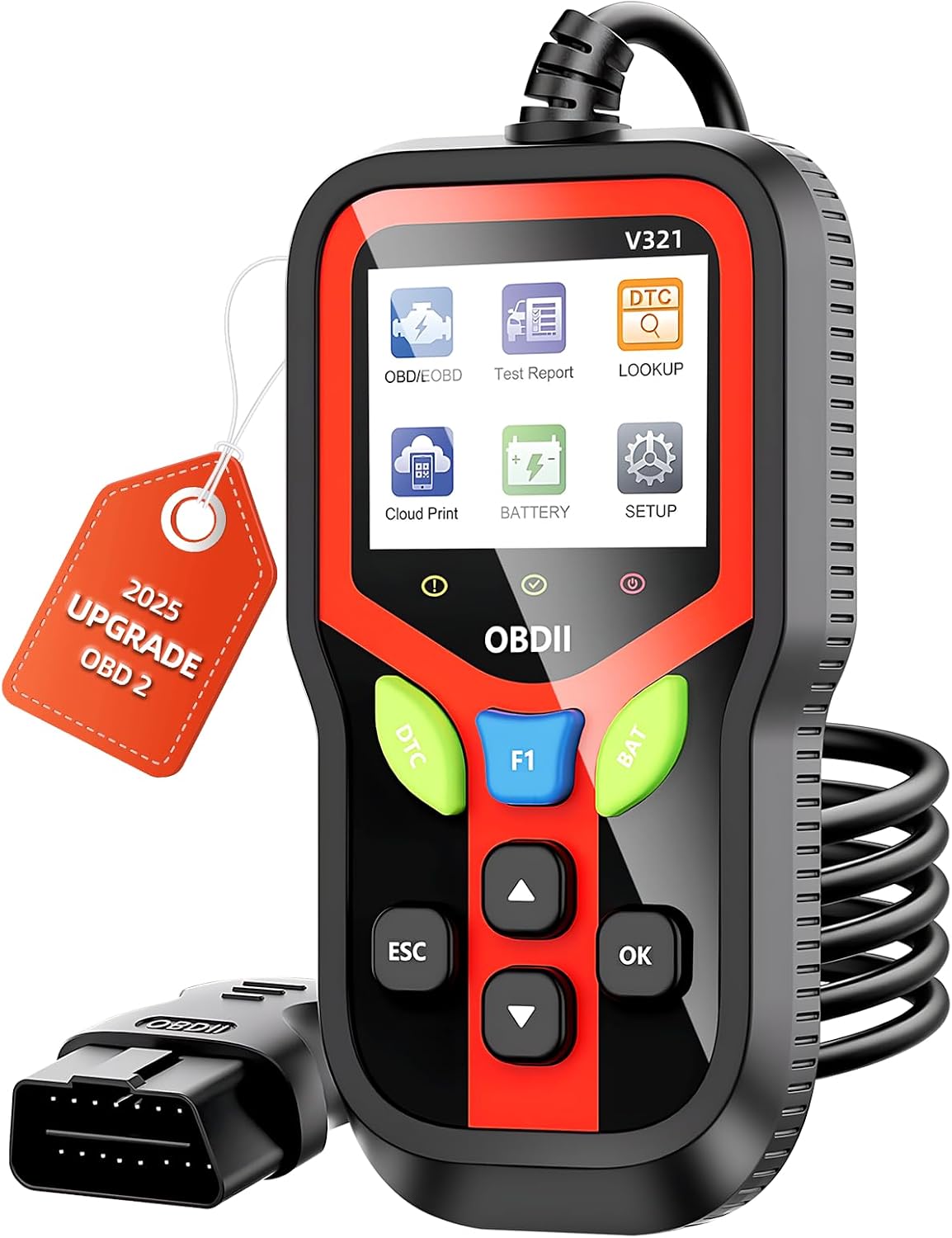 Carehabi Dispositivo de diagnóstico OBD2 para Coche, diagnóstico OBDII, Memoria de Error, 10 Idiomas DTC para Todos los vehículos después de 2002