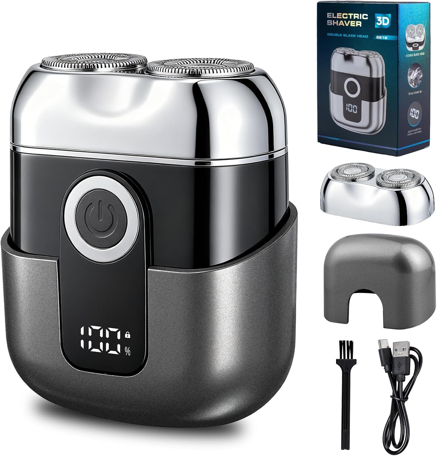 Mini Rasoir électrique Barbe, Rasoir Barbe avec écran LED Rasoir électrique Corps Homme Imperméable IPX7 Compact et Portable Utilisable à la fois sec et humide
