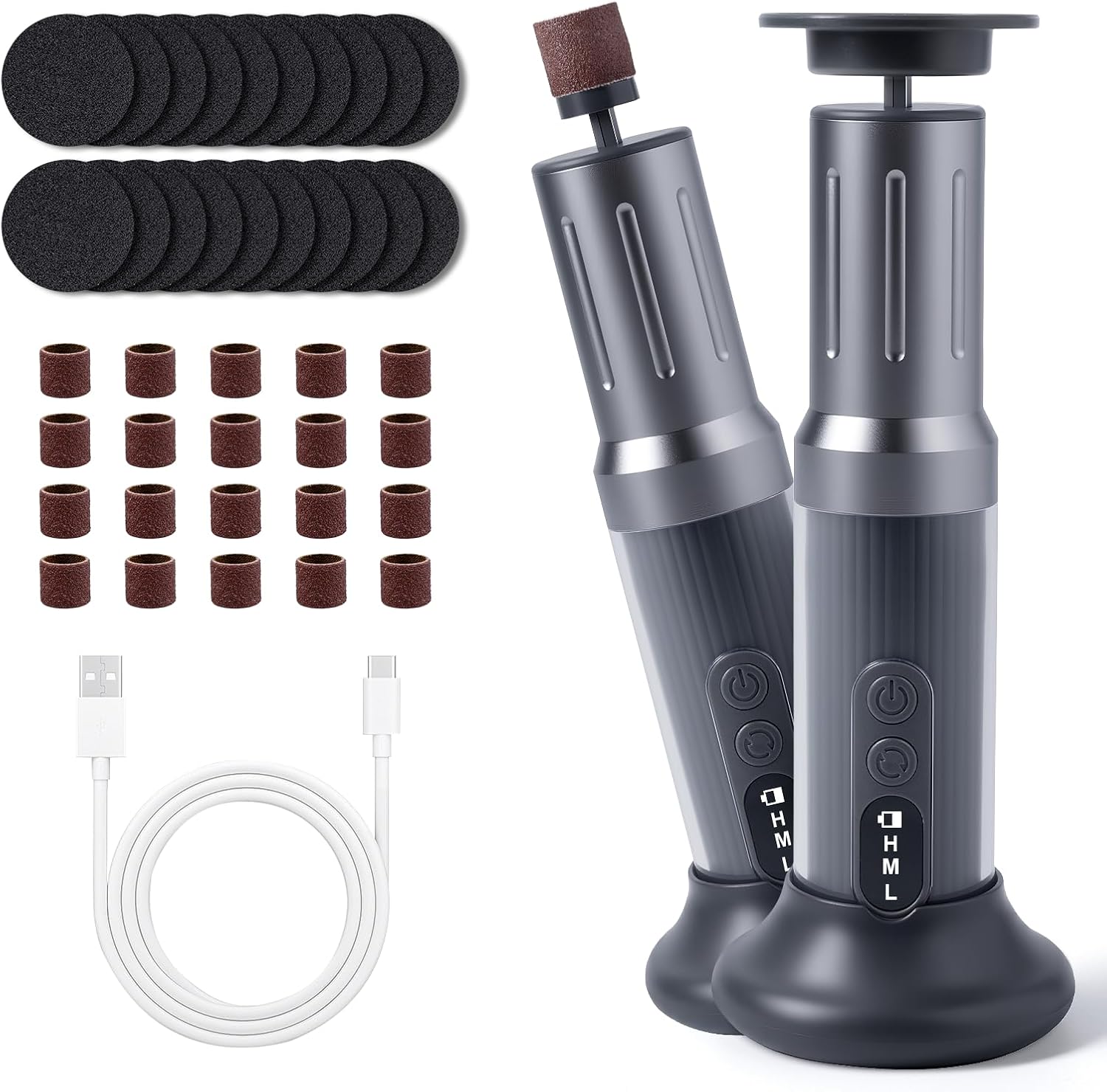 Carehabi 2 en 1 Pédicure Électrique pour pieds sans fil avec papier abrasif, avec 6 vitesses et affichage numérique pour femmes et hommes