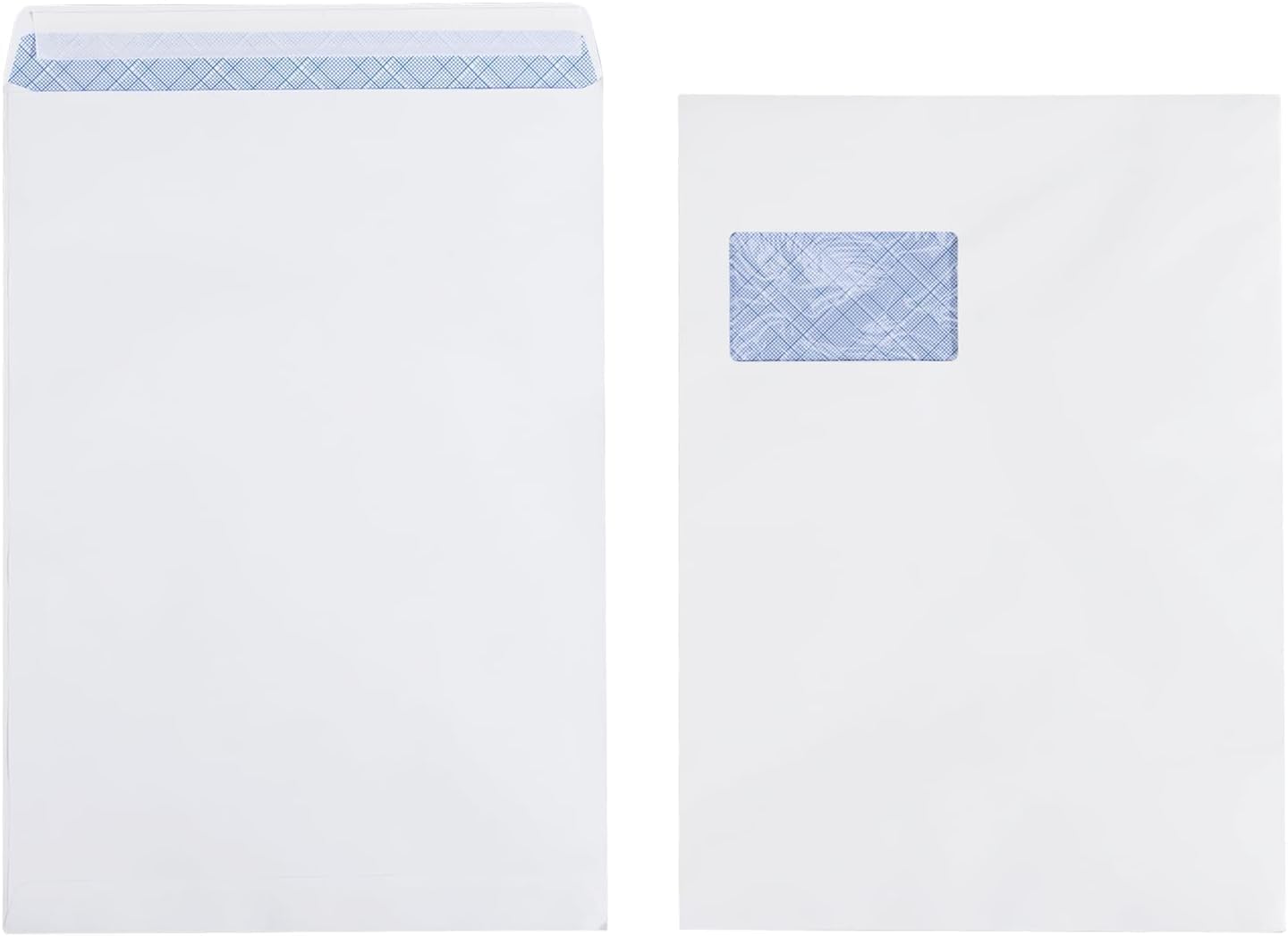 50 Stück Briefumschlag C4 A4 weiß, mit Fenster, selbstklebend, mit Abziehstreifen, Chiffre-Struktur-Innendruck 120 g/m, Format 229 x 324 mm Briefumschlag Versandtasche, Briefumschlag, Kuvert, Geschäft