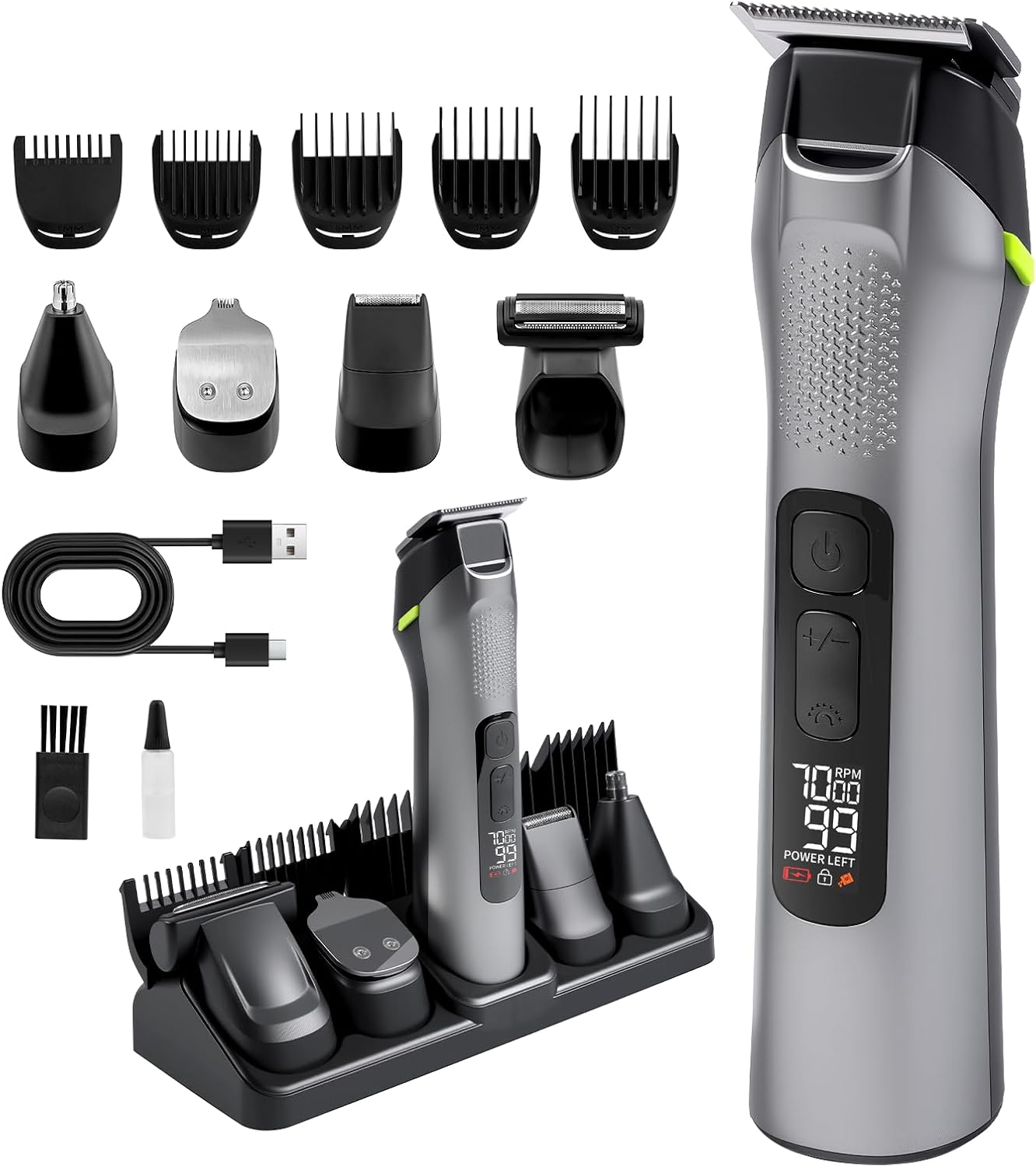 Carehabi Tondeuse électrique 5 en 1 pour homme, tondeuse à barbe, tondeuse à cheveux, coupe-nez, étanche IPX7, kit multifonction pour tête, visage, barbe, poils du corps, cadeaux pour homme