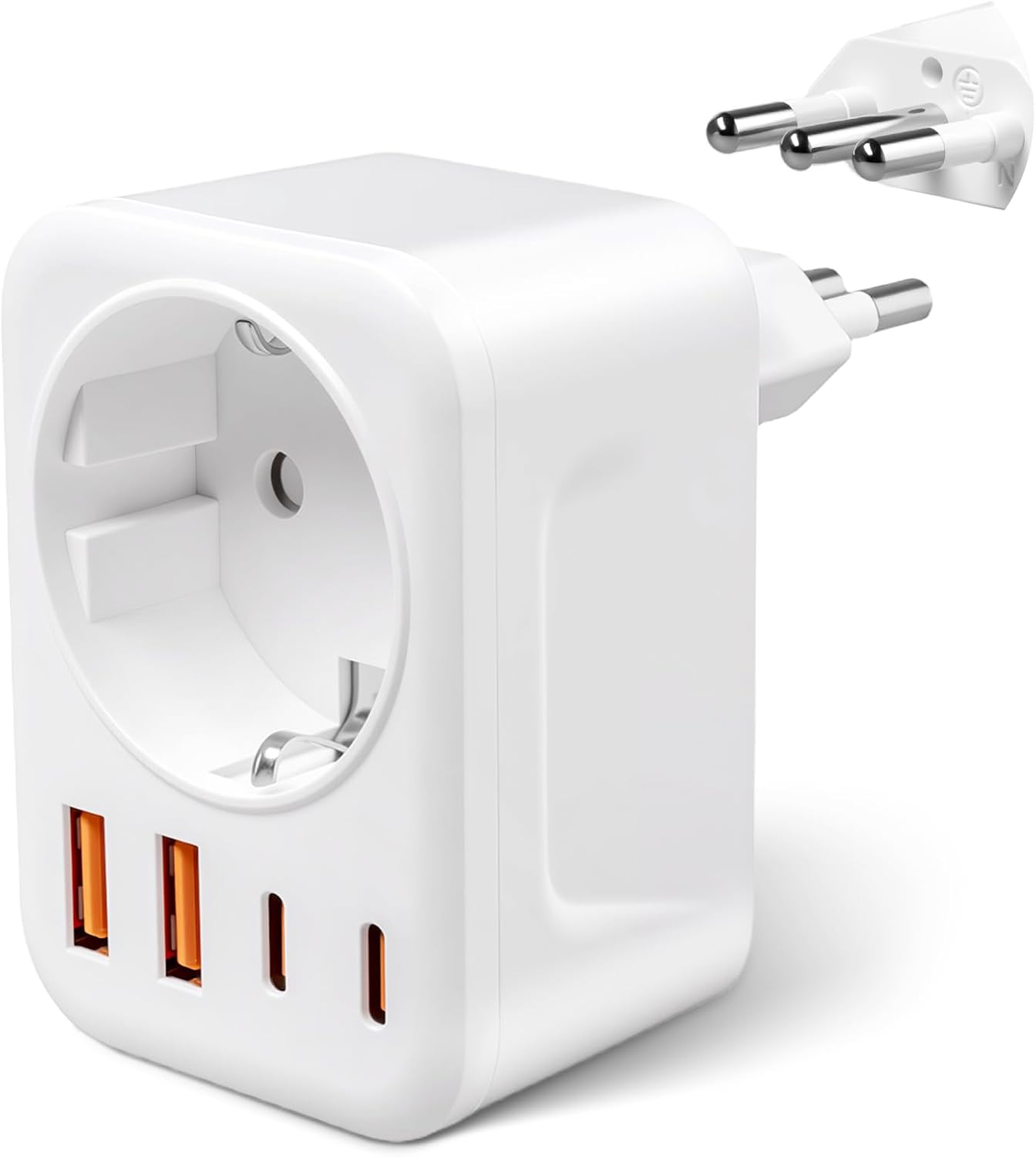 Adaptateur prise italienne avec 1 AC & 2 USB-A & 2 USB-C (3,4 A) Adaptateur de voyage de type L vers IT pour Uruguay, Chili, Éthiopie, Italie, Libye, Syrie, Tunisie