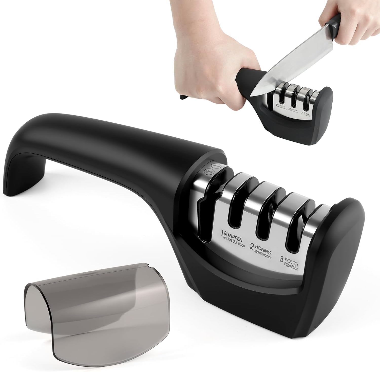 Carehabi Carehabi Aiguiseur Couteaux Professionnel de Cuisine Aiguiseur Ergonomique avec Base Anti-dérapante Acier Inoxydable et Tungstène Aiguiseurs à 4 Phases pour Restaurer les Lames