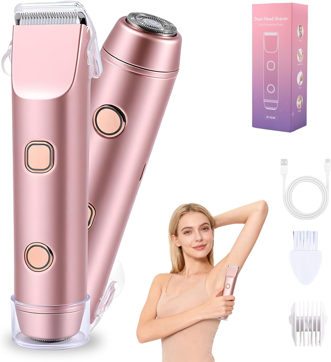 Carehabi Rasierer Damen und Intimrasierer für Frauen 2-in-1 Elektrischer Bikini Trimmer mit Keramikklinge IPX7 Wasserdicht Leiser Damenrasierer Gesichtshaarentferner Typ-C 0.14kg