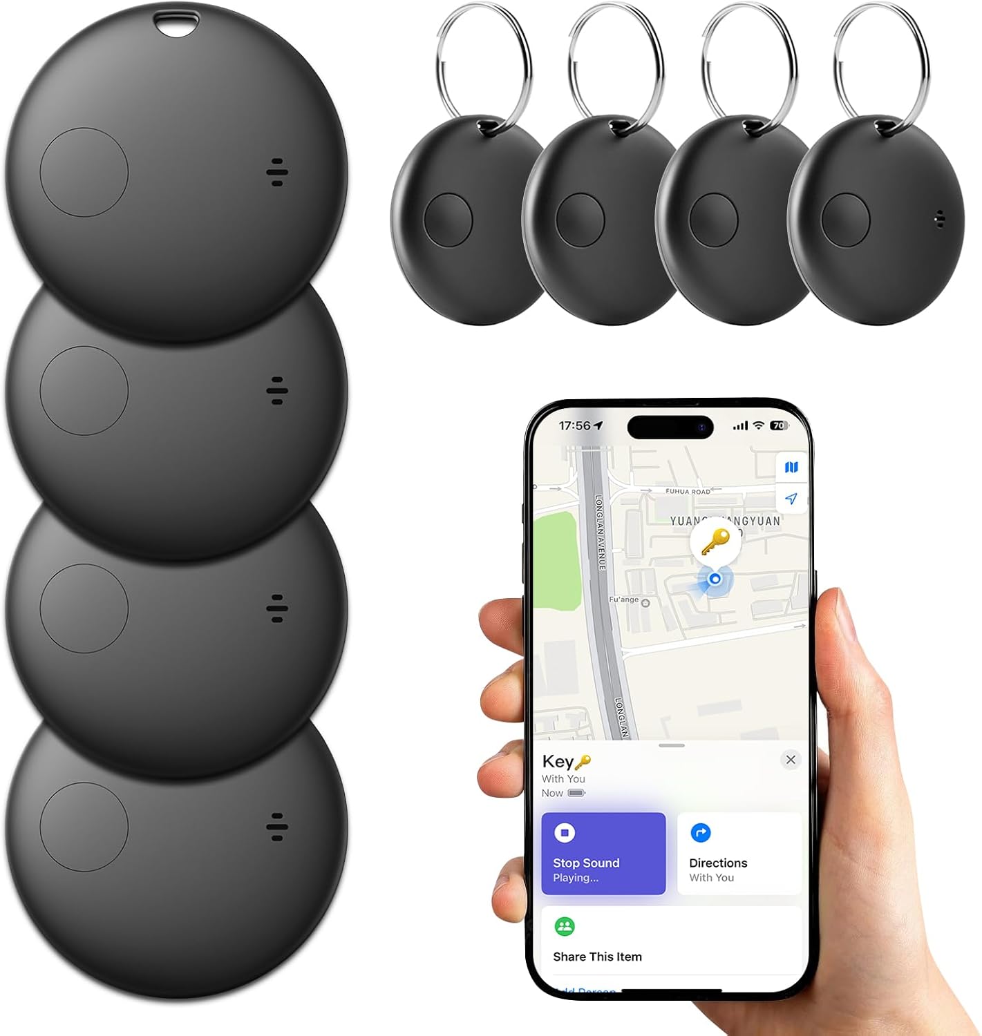 Carehabi 4PCS Bluetooth Tracker Fonctionne avec Apple Find My (iOS Uniquement) Localisateur d'objets Bluetooth IP68 Imperméable pour Portefeuilles Valises Clés Bagages