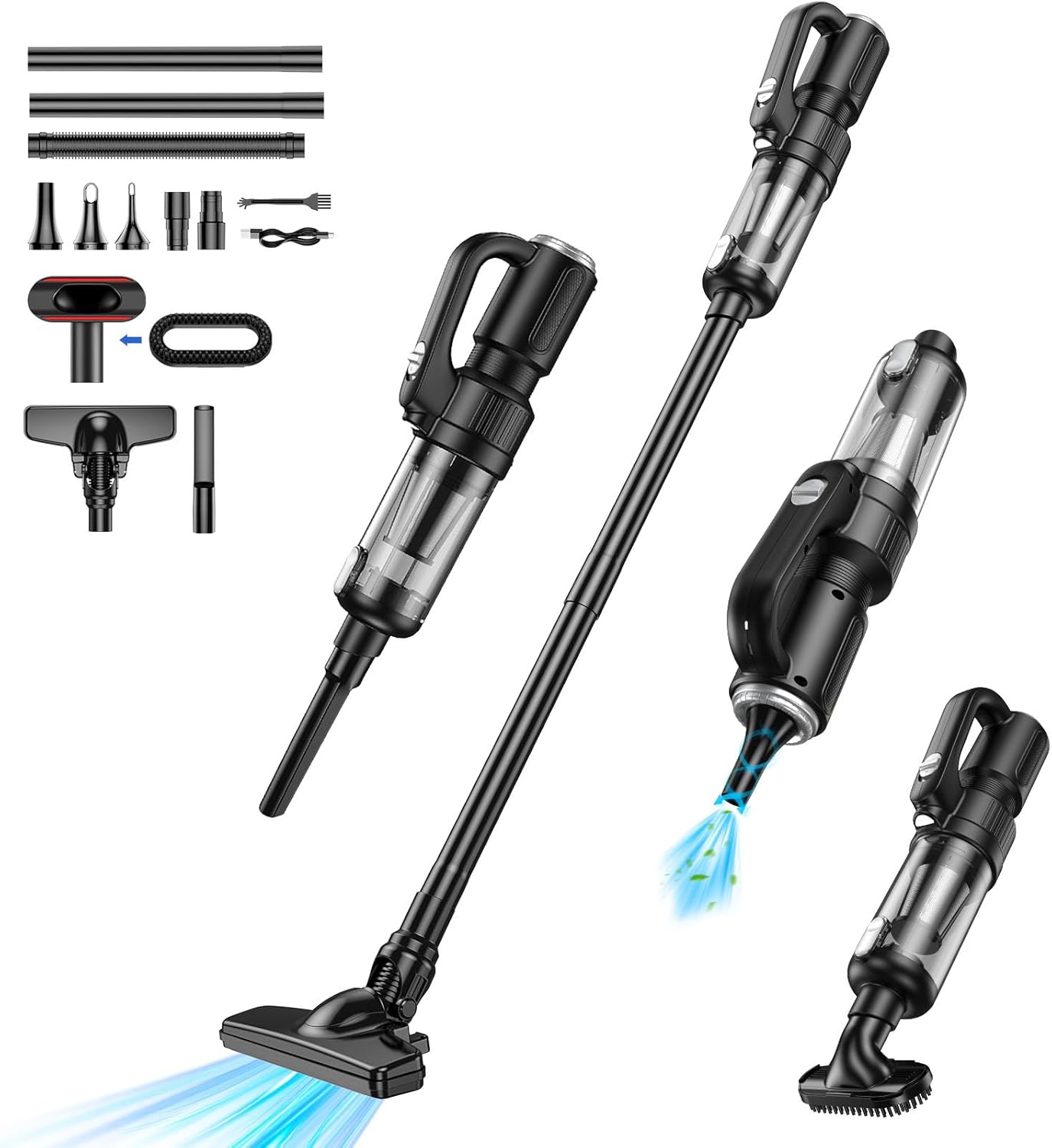 Carehabi Aspirador de Mano 25000Pa Aspirador Coche Aspiradora de Mano con Motor Sin Escobillas 5200mAh para Pelo de Mascotas, Coche, Hogar