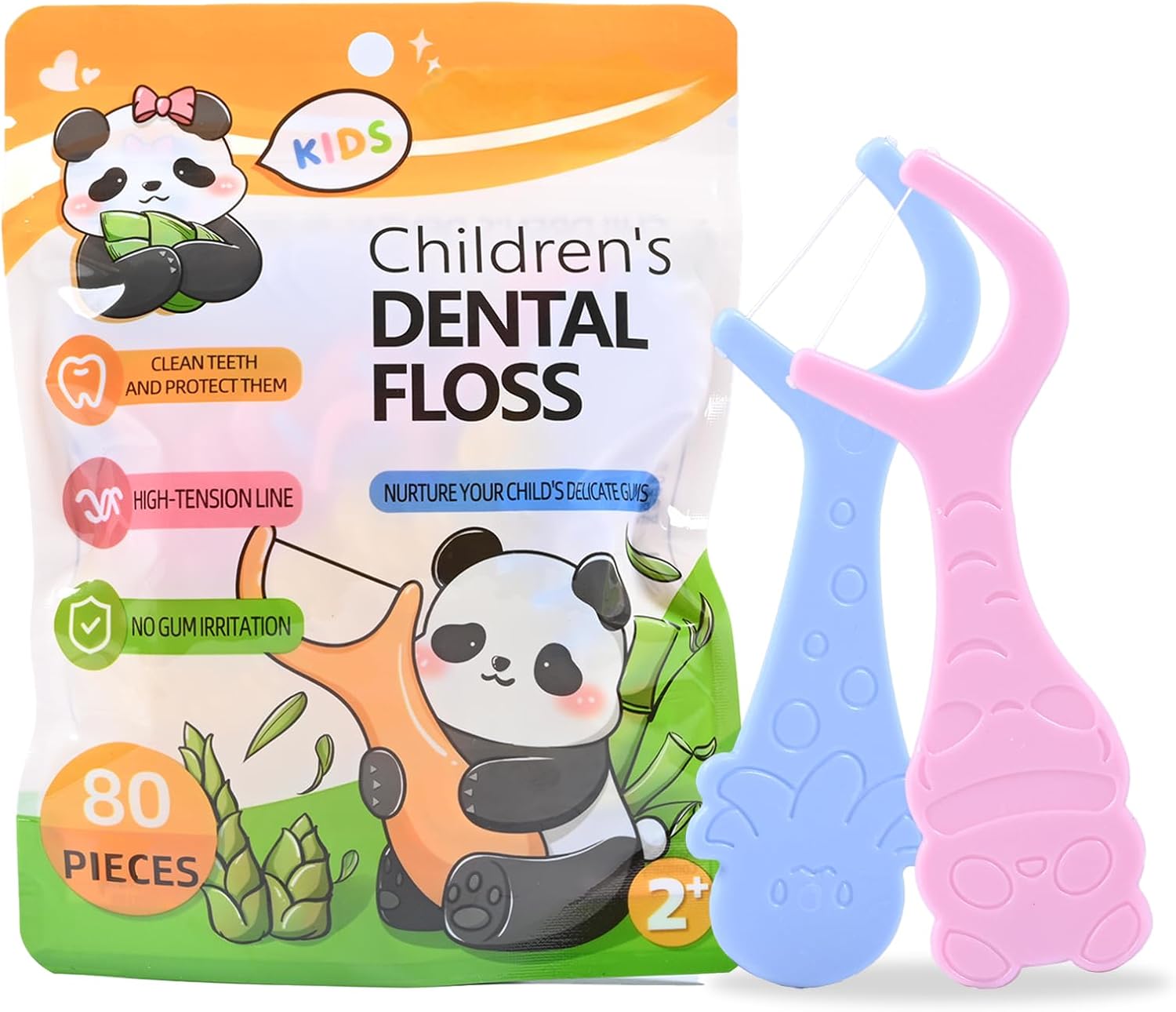 80 Fil Dentaire Enfant pour les Soins Dentaires -Fil Dentaire avec Manche,Dental Floss avec 2 manches colorés en forme d'animaux, Bâtonnets de Nettoyage Dentaire pour Éliminer la Plaque Dentaire
