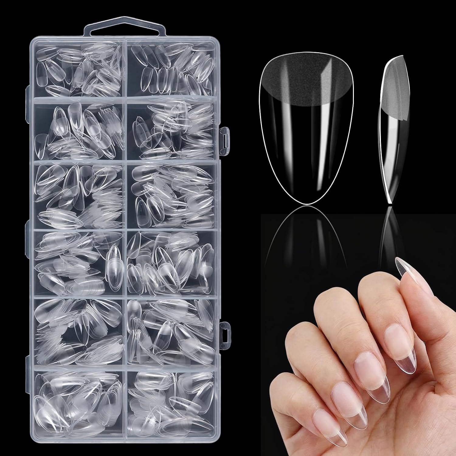 Kurze Mandel Nail Tips 600 Stück 12 Größen Nageltips für Gelnägel Soft Gel Tips Full Cover Nagelspitzen für Acrylnägel, Nagelkunst & DIY Nagelstudio zu Hause