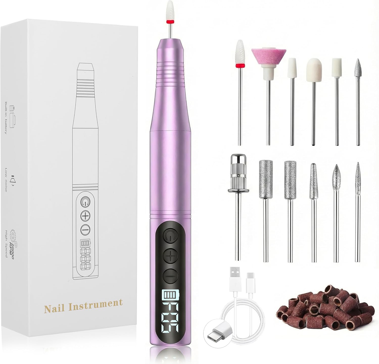Carehabi Nagelfräser Elektrisch Kabellos: Profi Elektrische Nagelfeile für Gelnägel & Acrylnägel - 20000 U/min Maniküre Pediküre Set mit 12 Bits - Wiederaufladbar Fräser für Nägel & Hornhaut