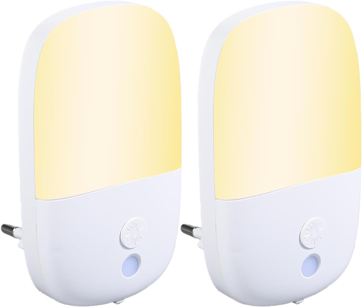 Carehabi Lot de 2 prises de courant avec prise pliante, luminosité réglable, modes Auto/Off/On, avec capteur crépusculaire pour couloirs, escaliers, chambre, cuisine, salle de bain, salon 0,5 W
