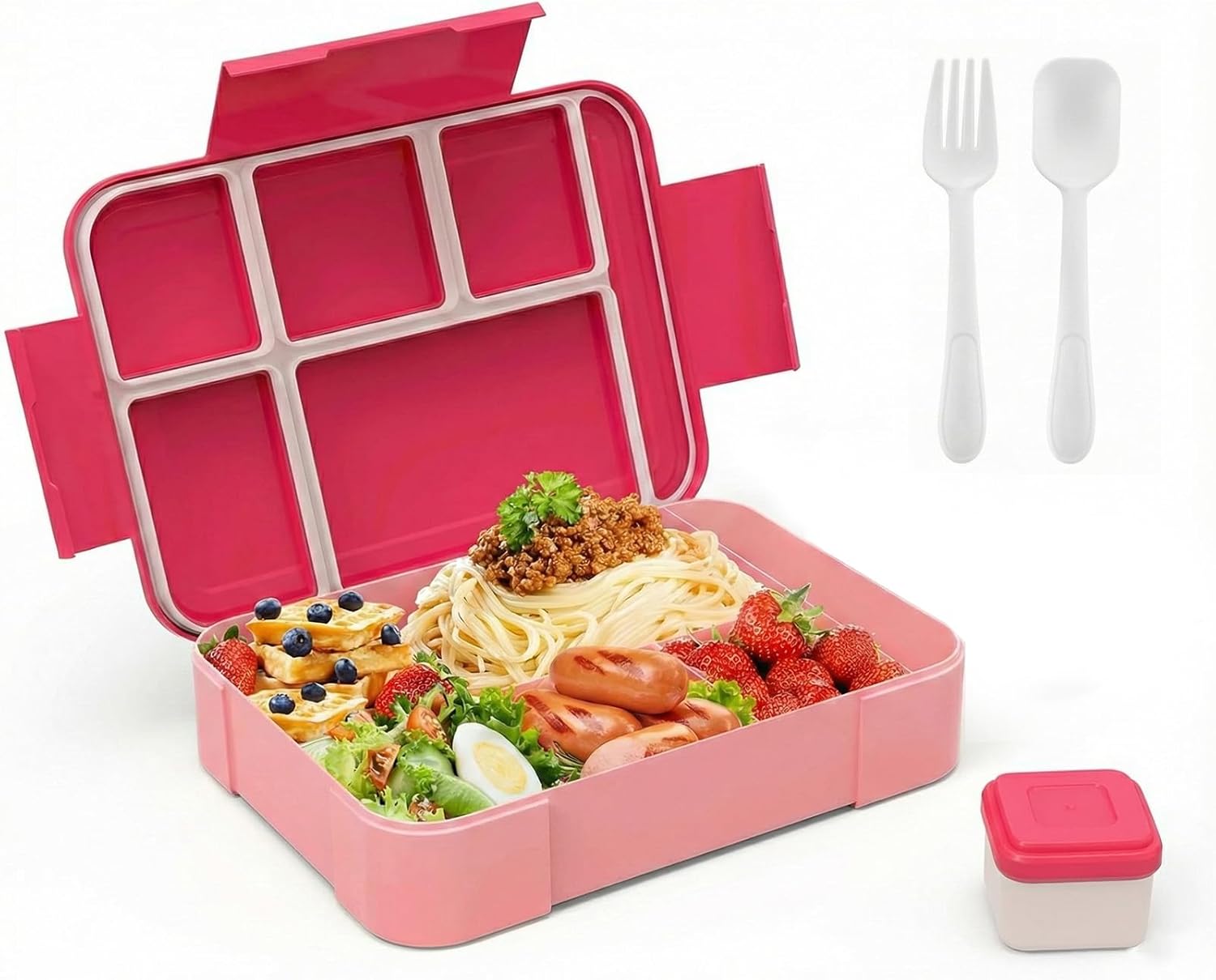 Carehabi Porta Pranzo 6 Scomparti, Schiscetta Pranzo Ermetica con Posate & Porta Salsa, Lunch Box per Lavoro, Viaggi & Microonde - Senza BPA, Lavastoviglie